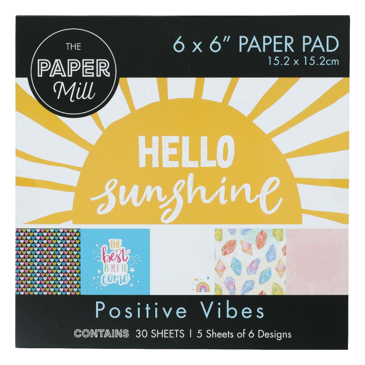 Image of The Paper Mill Paper Pad Positive Vibes Design 6 x 6 Inch 30 Sheets