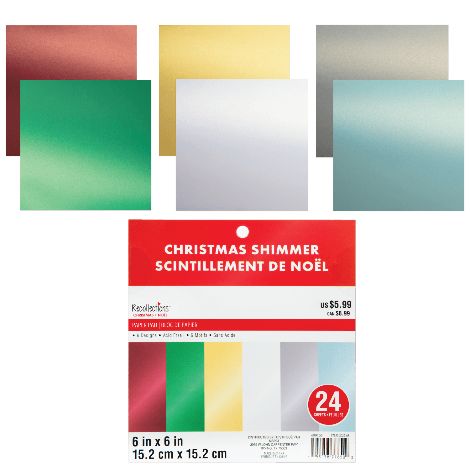 Image of Recollections Paper Pad 6X6 Christmas Shimmer 24 Sheets