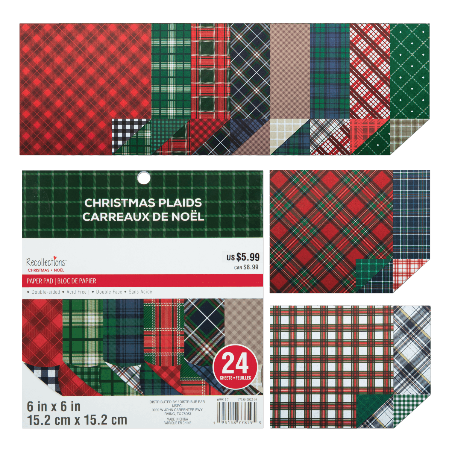 Image of Recollections Paper Pad 6X6 Christmas Plaids 24 Sheets