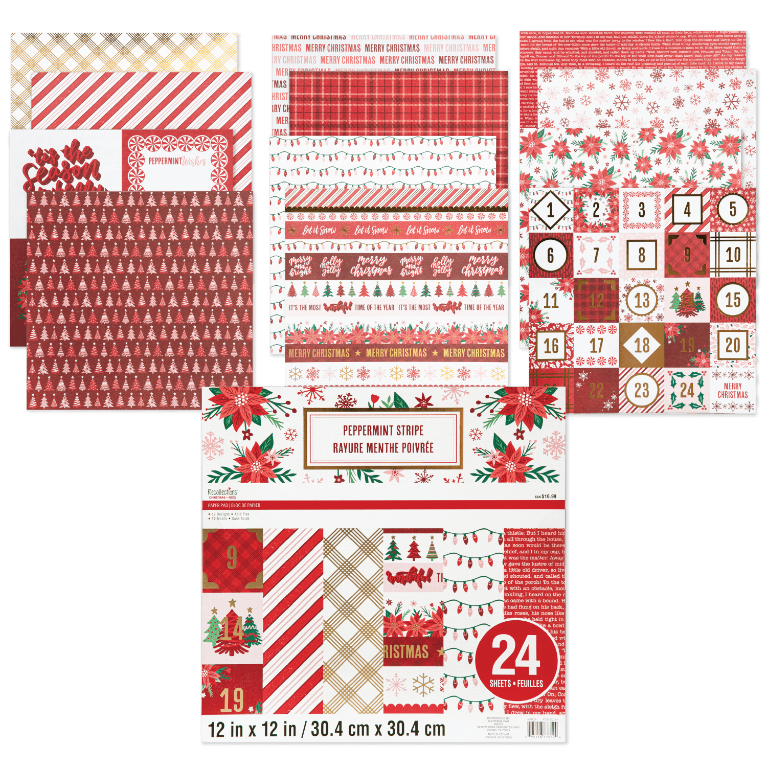 Image of Recollections Paper Pad 12X12 Peppermint Stripe 24 Sheets