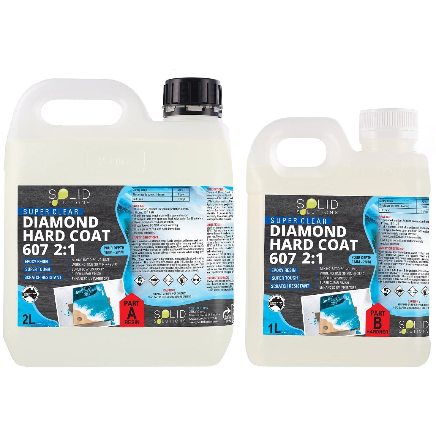 Image of Solid Solutions Diamond Hard Coat 607 UV Resistant Premium Epoxy Resin 2:1 3Litre