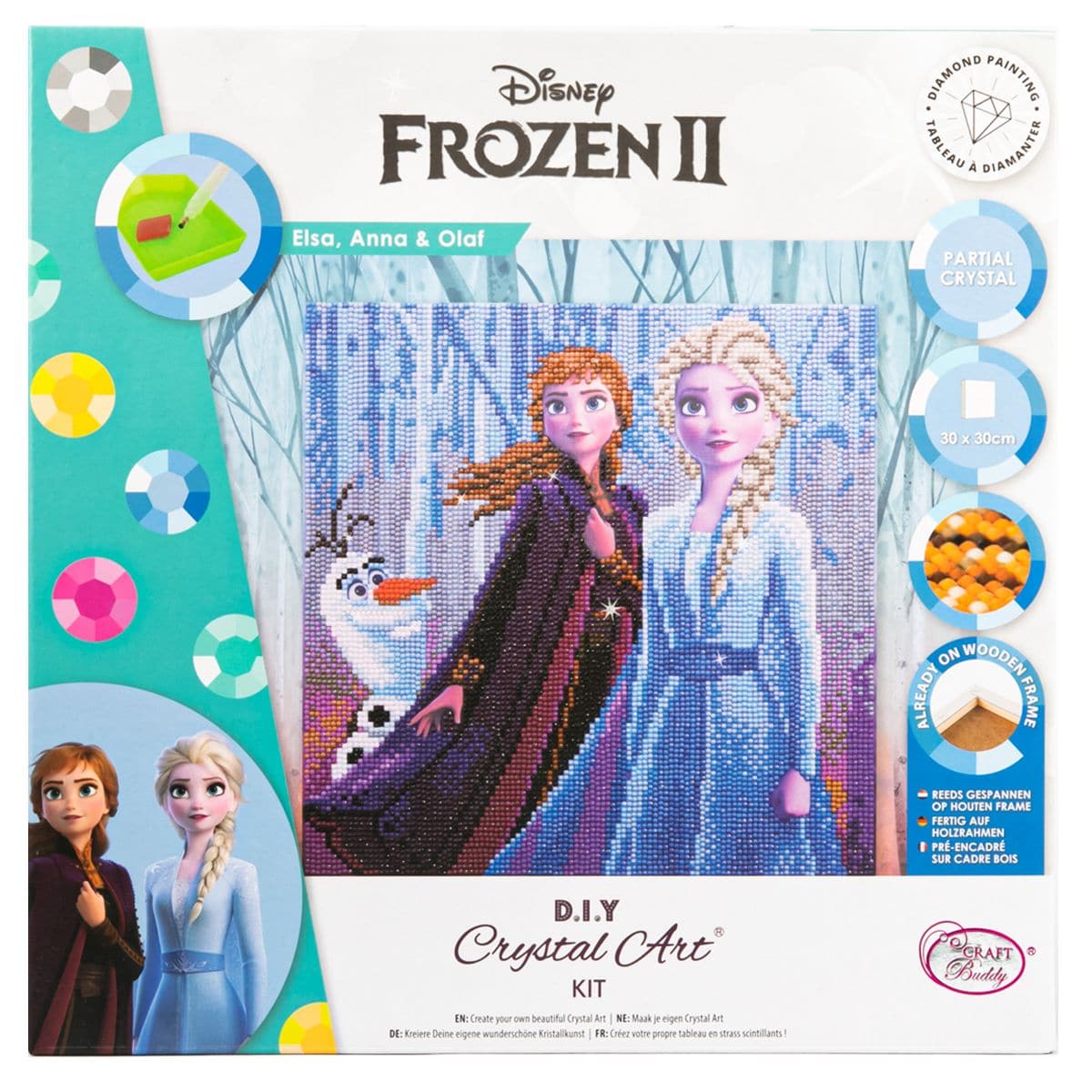 Image of Craft Buddy Disney Crystal Art Kit 30X30cm - Elsa Anna And Olaf