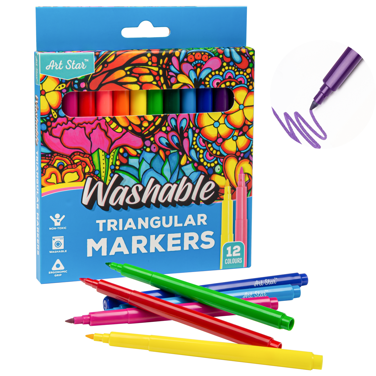 Image of Art Star Washable Triangular Markers (12 Pack)