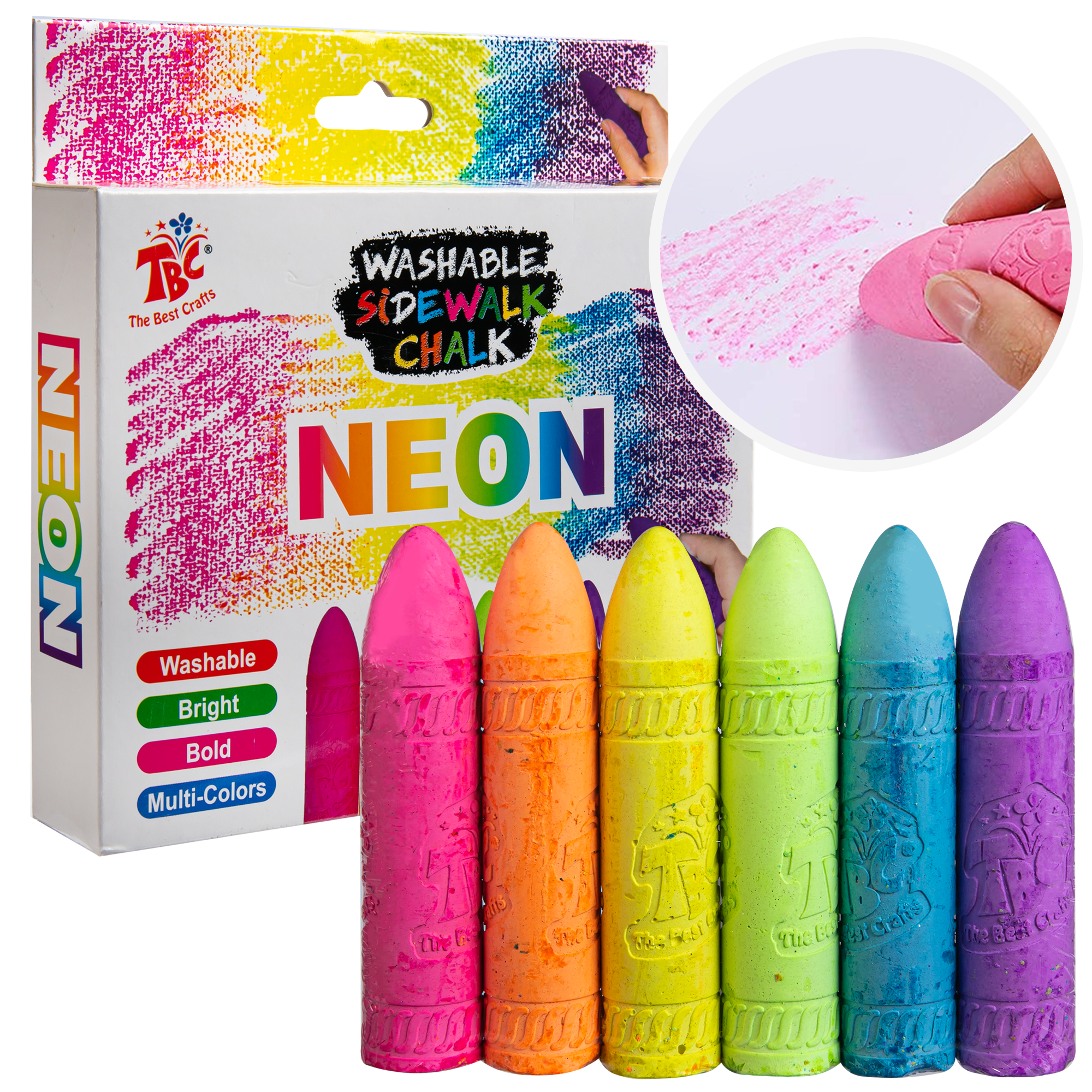 Image of TBC Washable Neon Sidewalk Chalk (6 Piece)