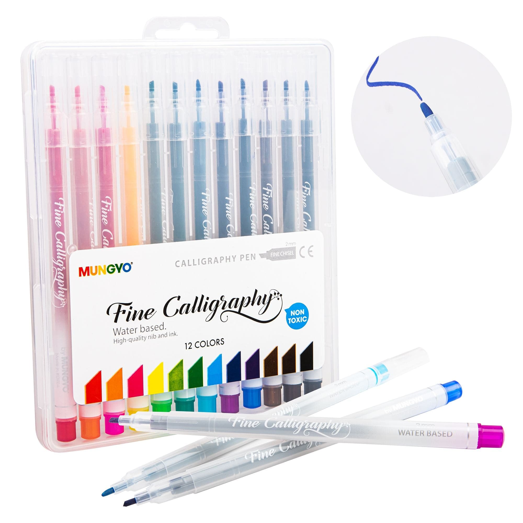 Image of Mungyo Calligraphy Pen Set 2mm Fine 12 Colours