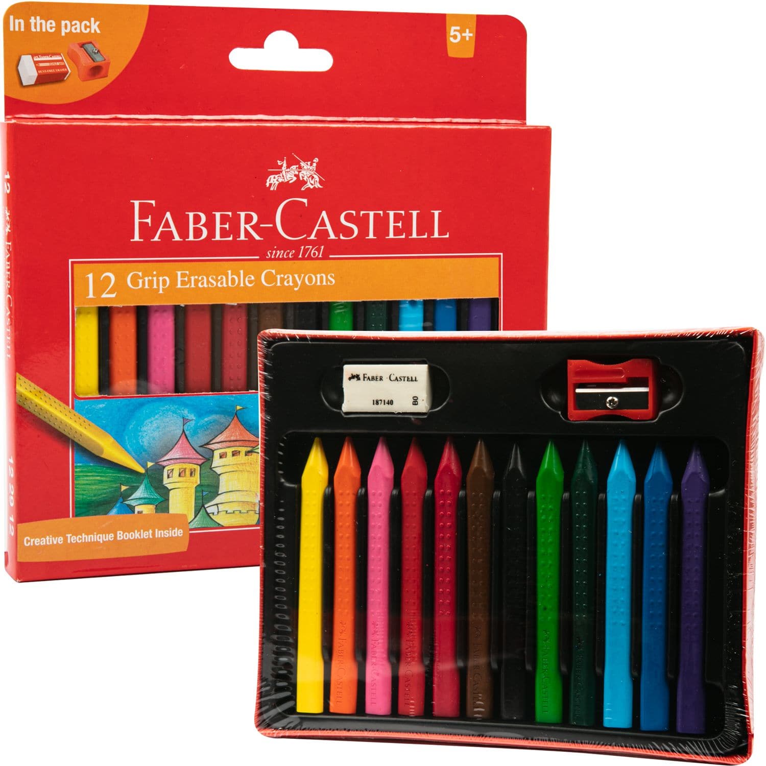 Image of Faber Castell Grip Erasable Crayon Asstd (Cardboard Box 12)