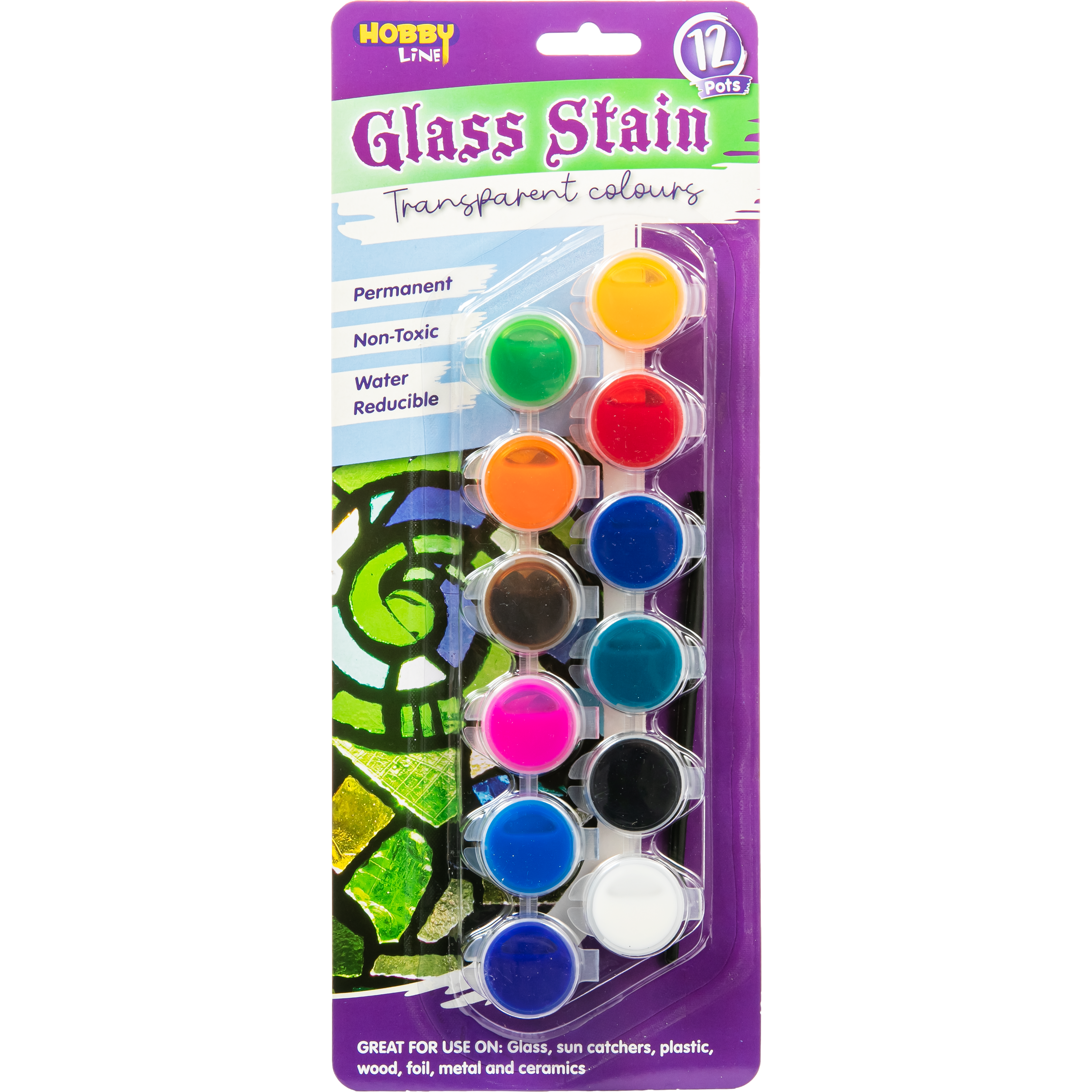 Image of Hobby Line Glass Stain Transparent Colours 12 Pots