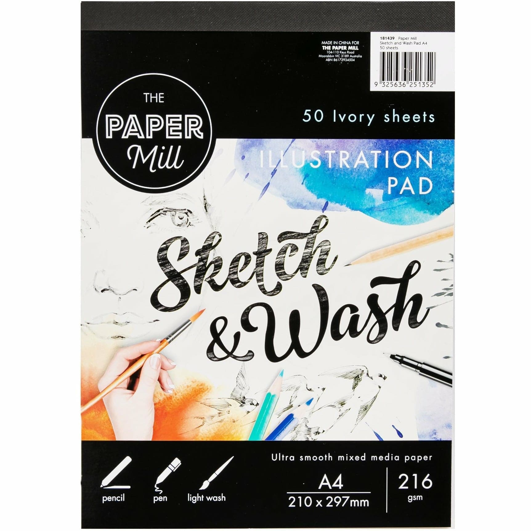 Image of The Paper Mill A4 216gsm Sketch & Wash Illustration Pad 50 Sheets