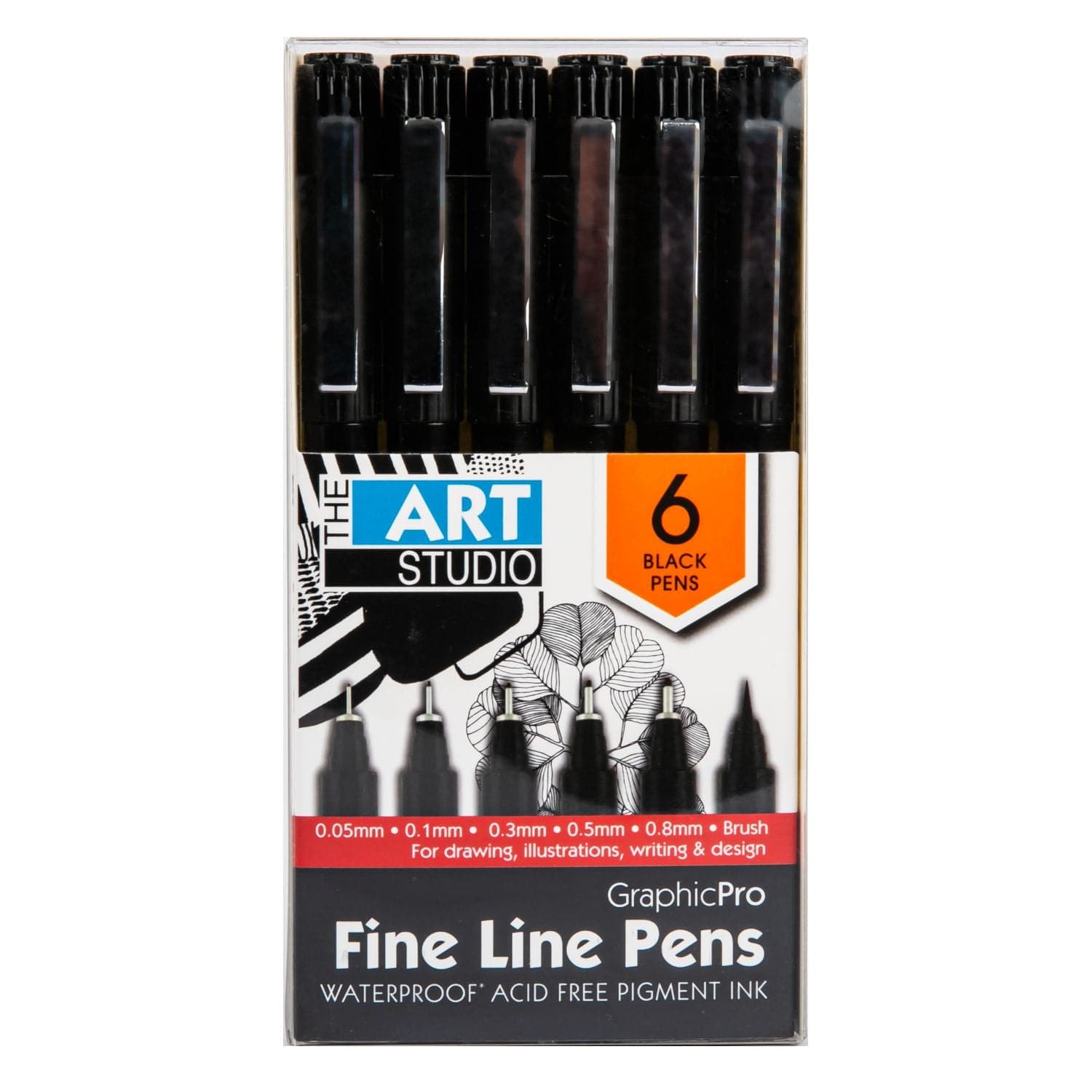 Image of The Art Studio Black Waterproof Pigment Liner Pens 6pk