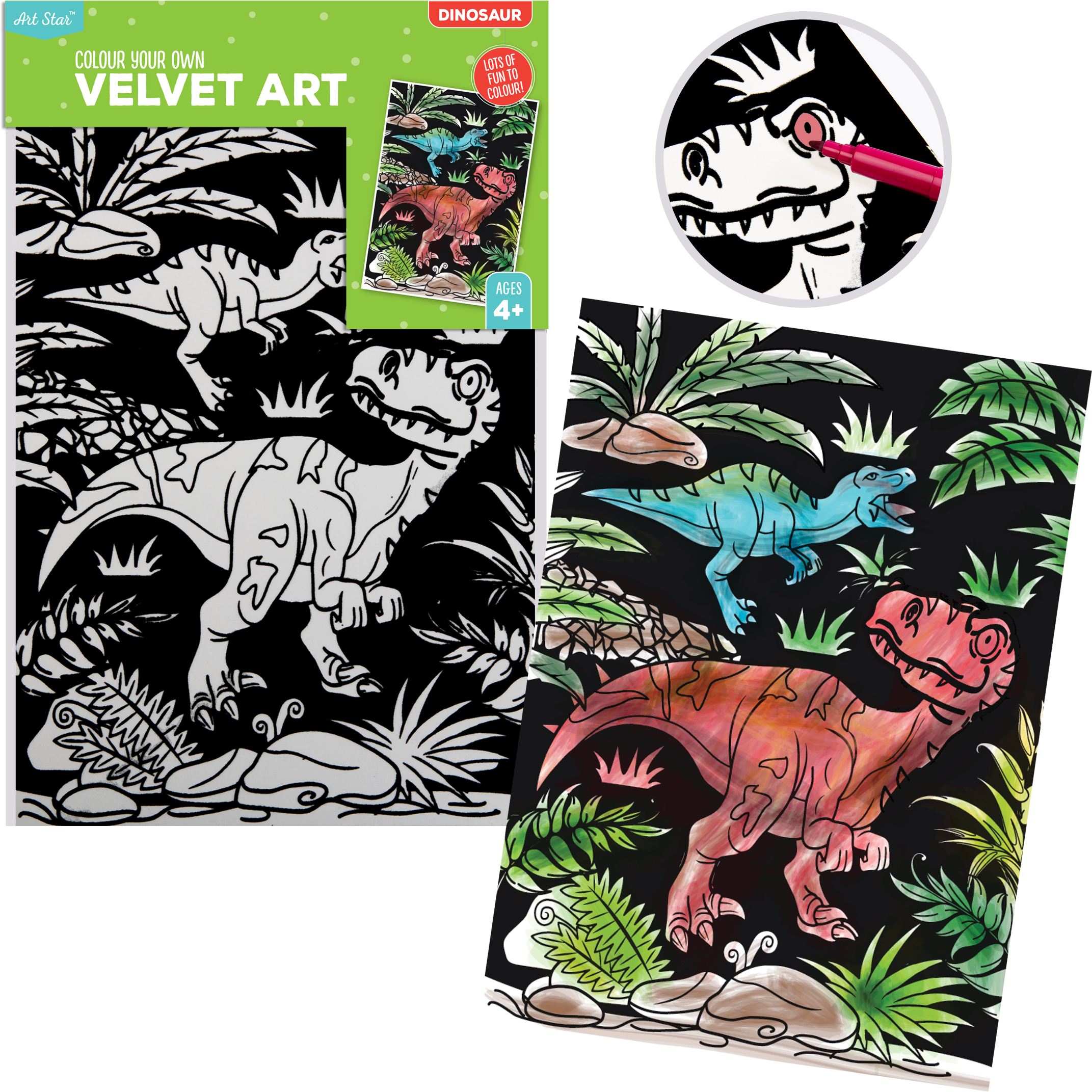 Image of Art Star Colour Your Own Velvet Art Dinosaurs