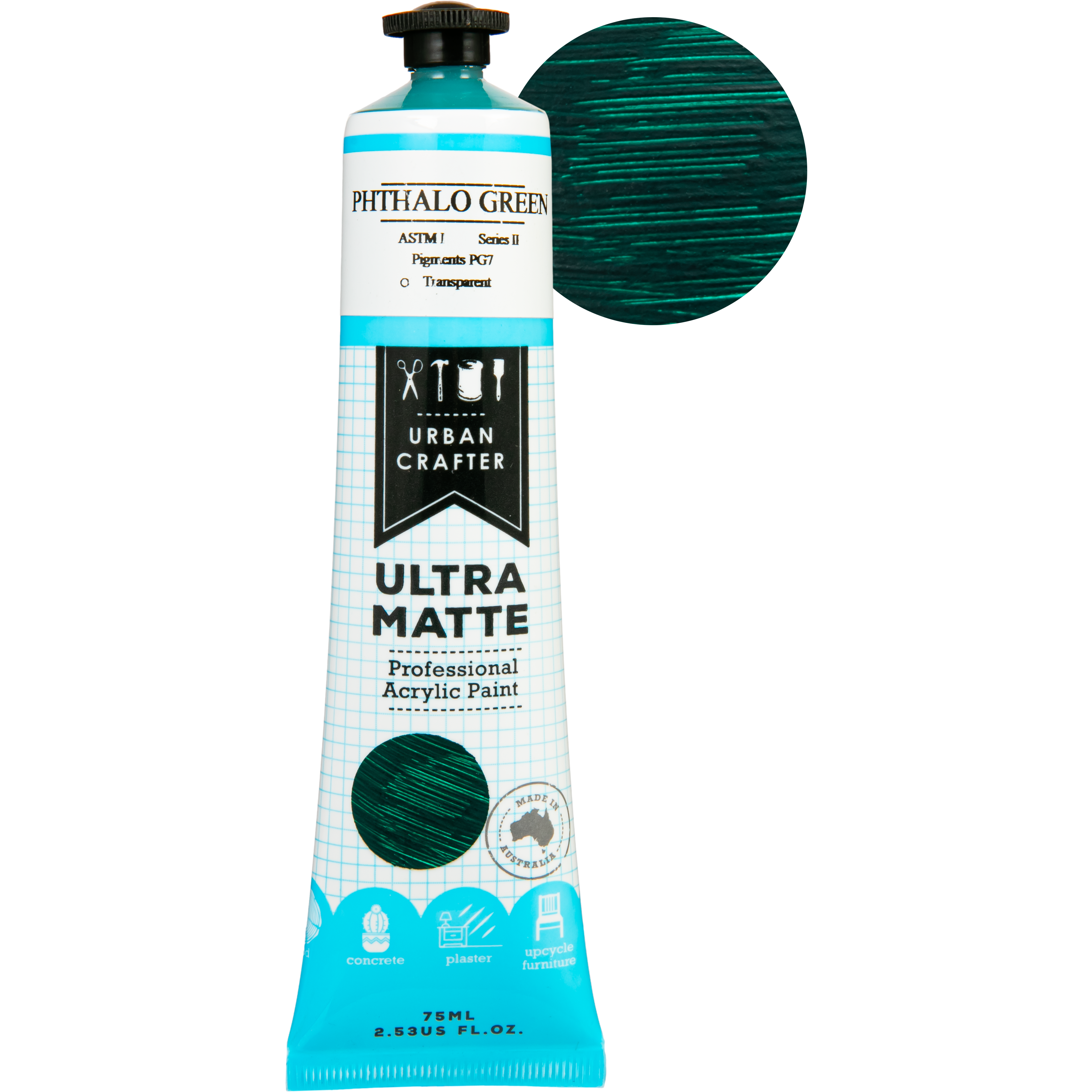 Image of Urban Crafter Ultra Matte Acrylic Paint Phthalo Green Transparent S2 ASTM1 75ml