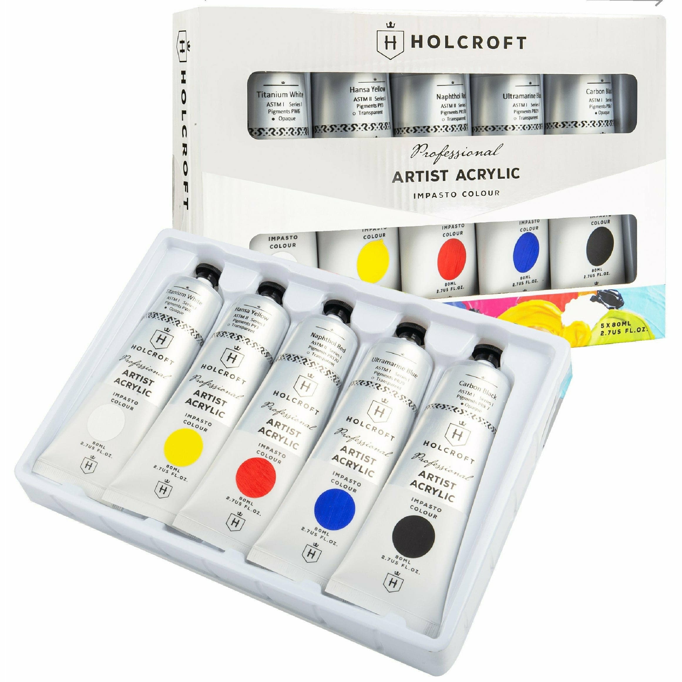 Image of Holcroft Professional Impasto Acrylic Paint Tubes Back to Basics 5x 80ml Set