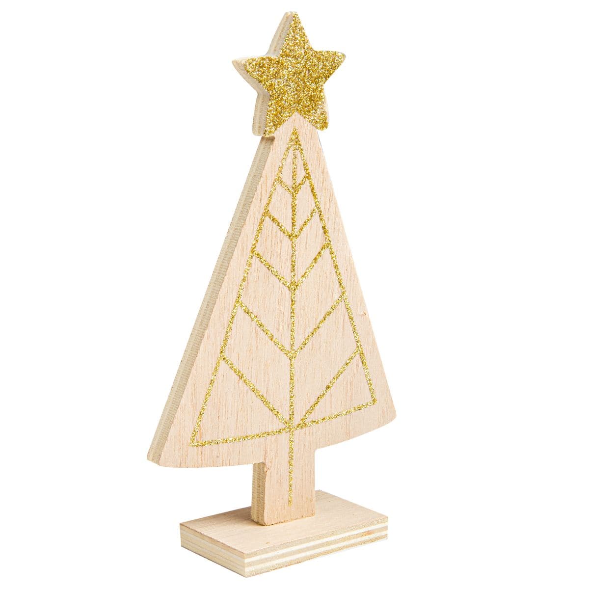 Image of Make A Merry Christmas Plywood Standing Gold Glitter Tree