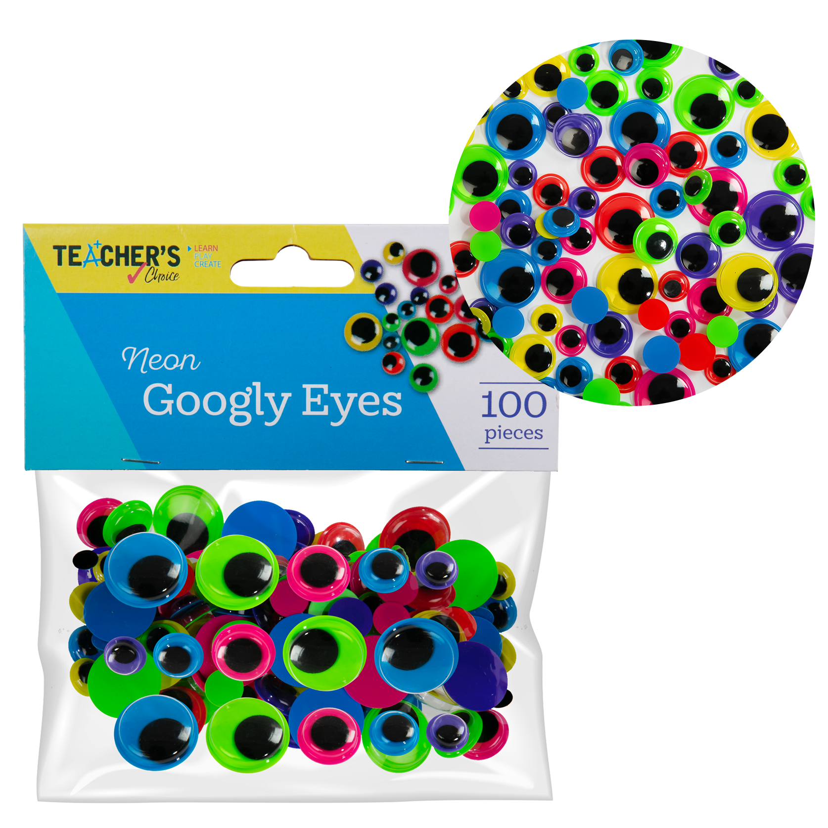 Image of Teacher’s Choice Neon Googly Eyes Assorted Sizes & Colours 100 Pieces