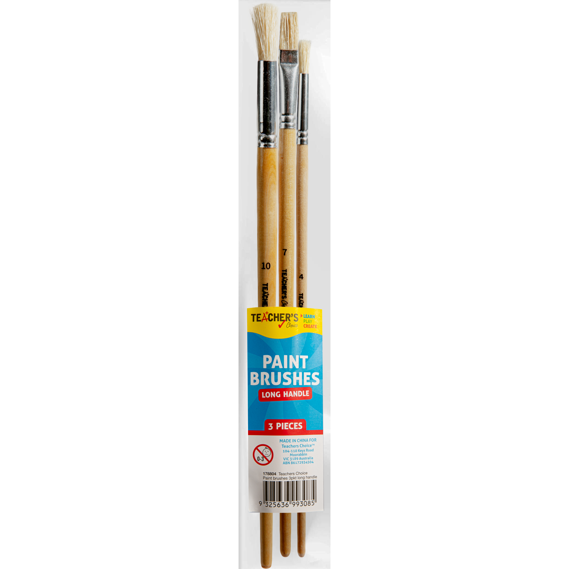 Image of Teacher's Choice Long Handle Paint Brushes 3 Pieces