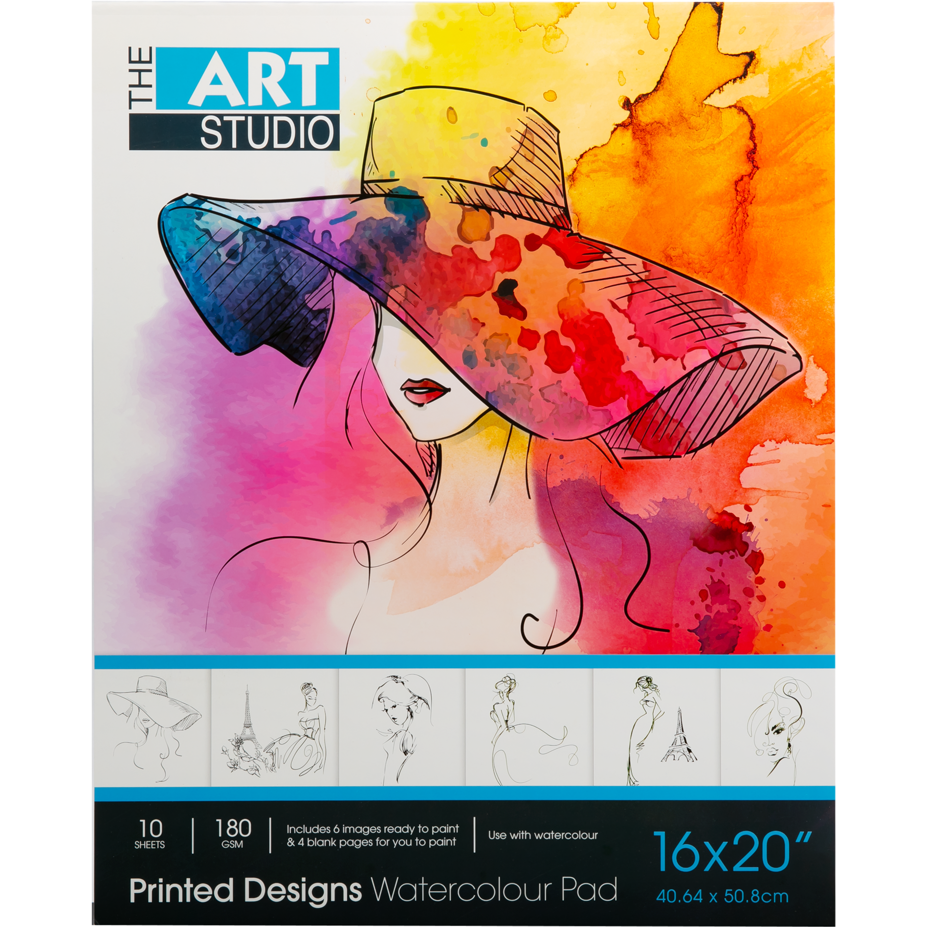 Image of The Art Studio Printed Designs Watercolour Pad 180gsm, 40x50cm (10 Sheets)