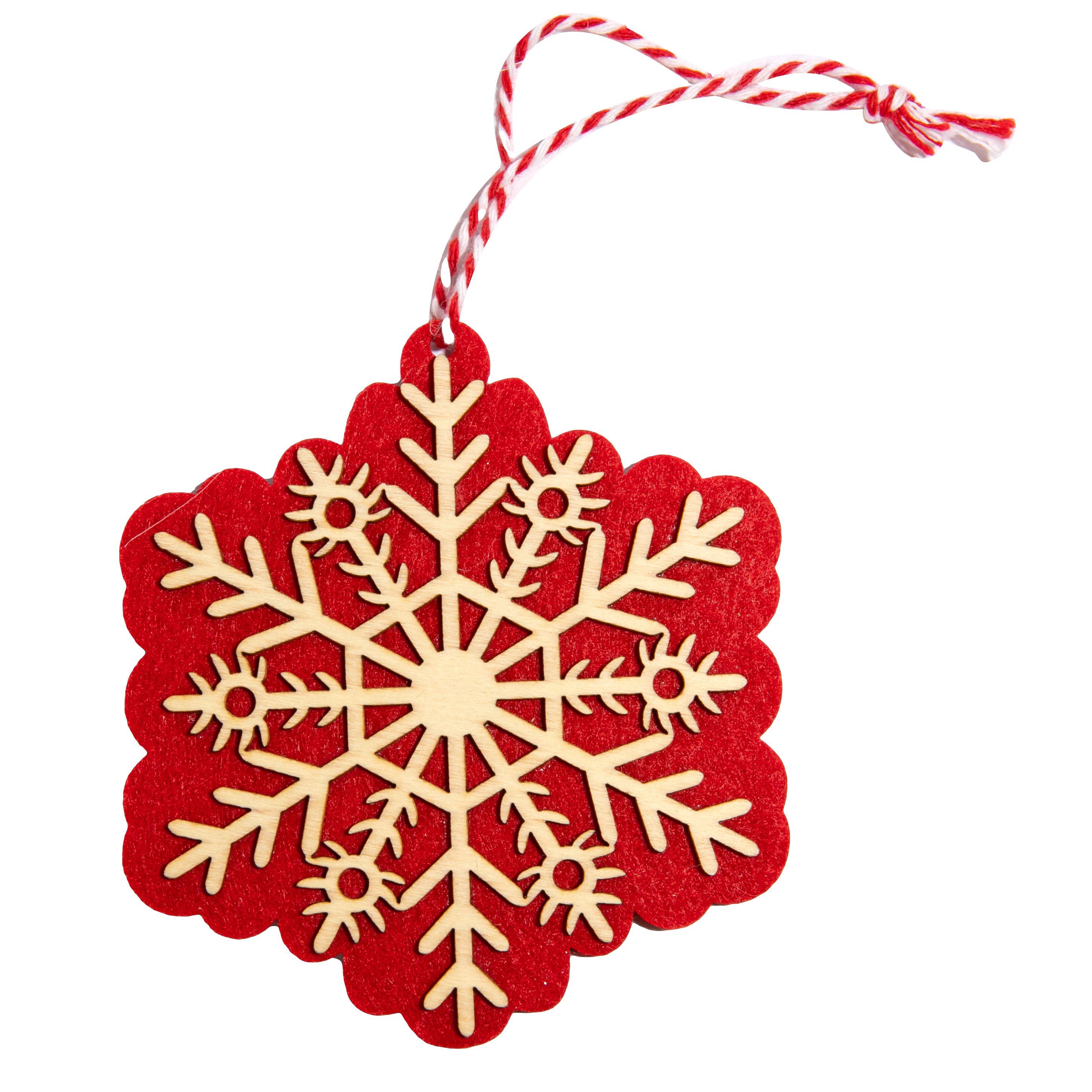 Image of Christmas Felt and Plywood Star Snowflake Hanging Decoration 10.5x9.5x0.9cm
