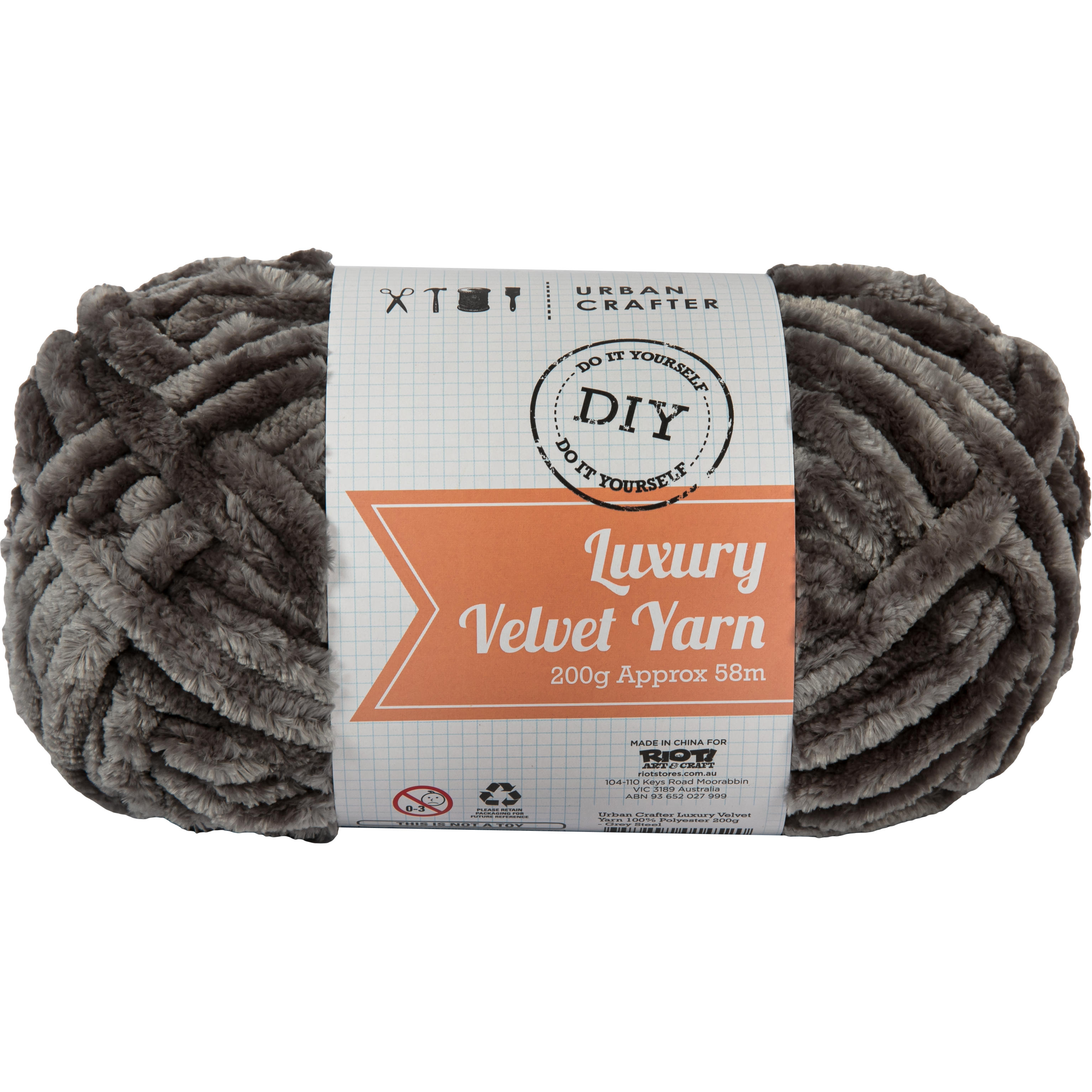 Image of Urban Crafter Luxury Velvet Yarn 100% Polyester 200g- Grey Steel