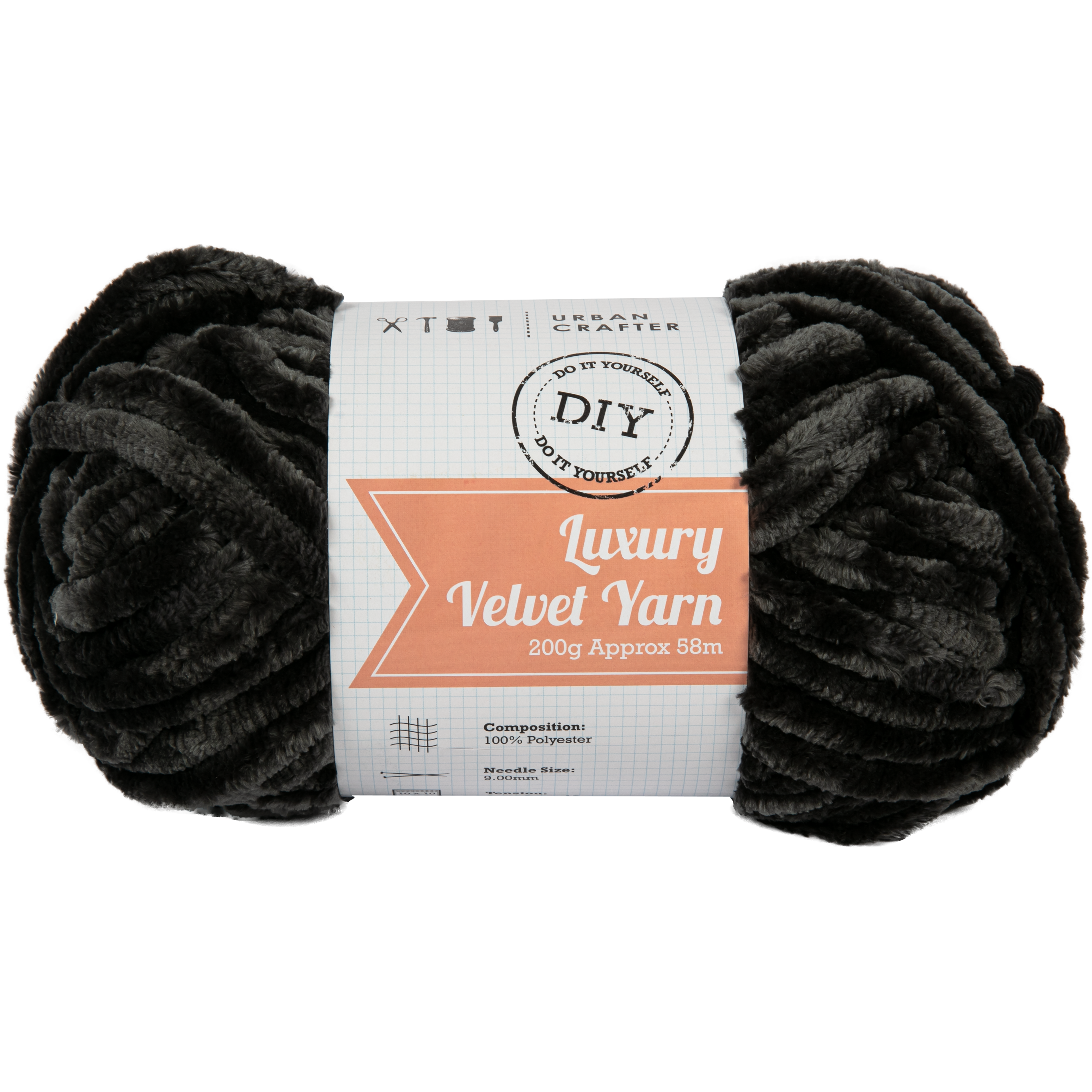 Image of Urban Crafter Luxury Velvet Yarn 100% Polyester 200g- Quartz Black