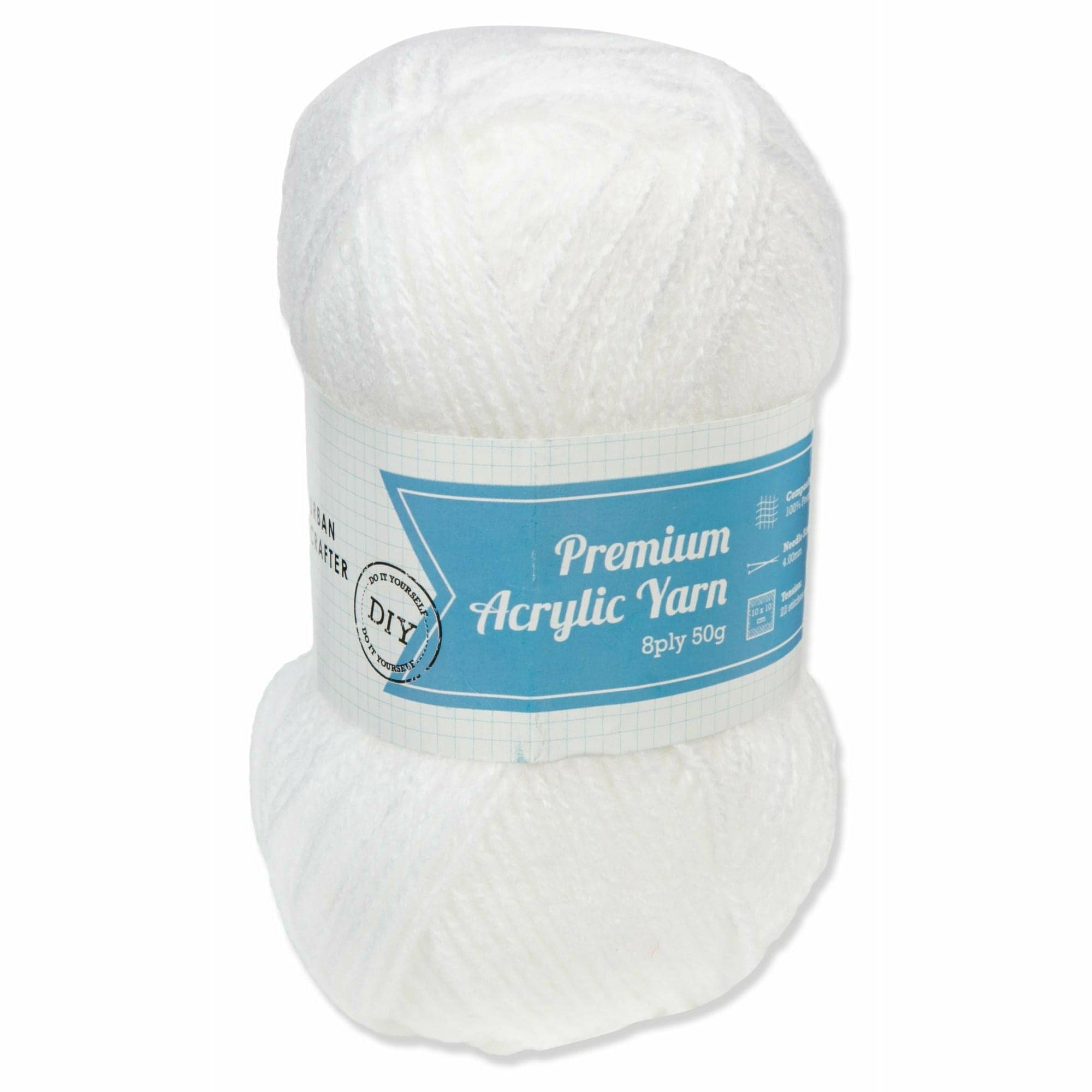 Image of Urban Crafter 100% Premium Acrylic Yarn-White, 8 Ply 50g
