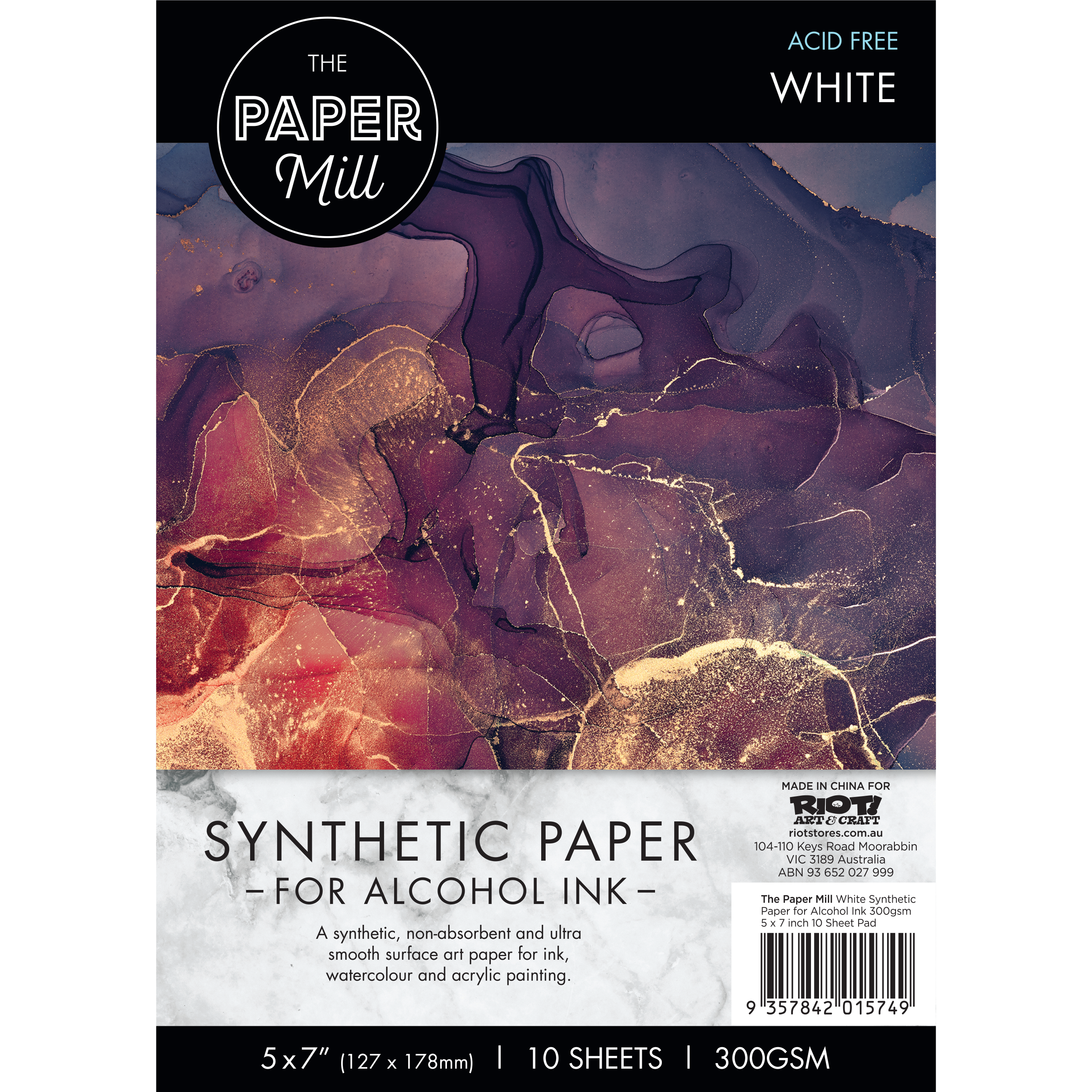 Image of The Paper Mill White Synthetic Paper for Alcohol Ink 300gsm 5x7 Inch (10 Sheets)