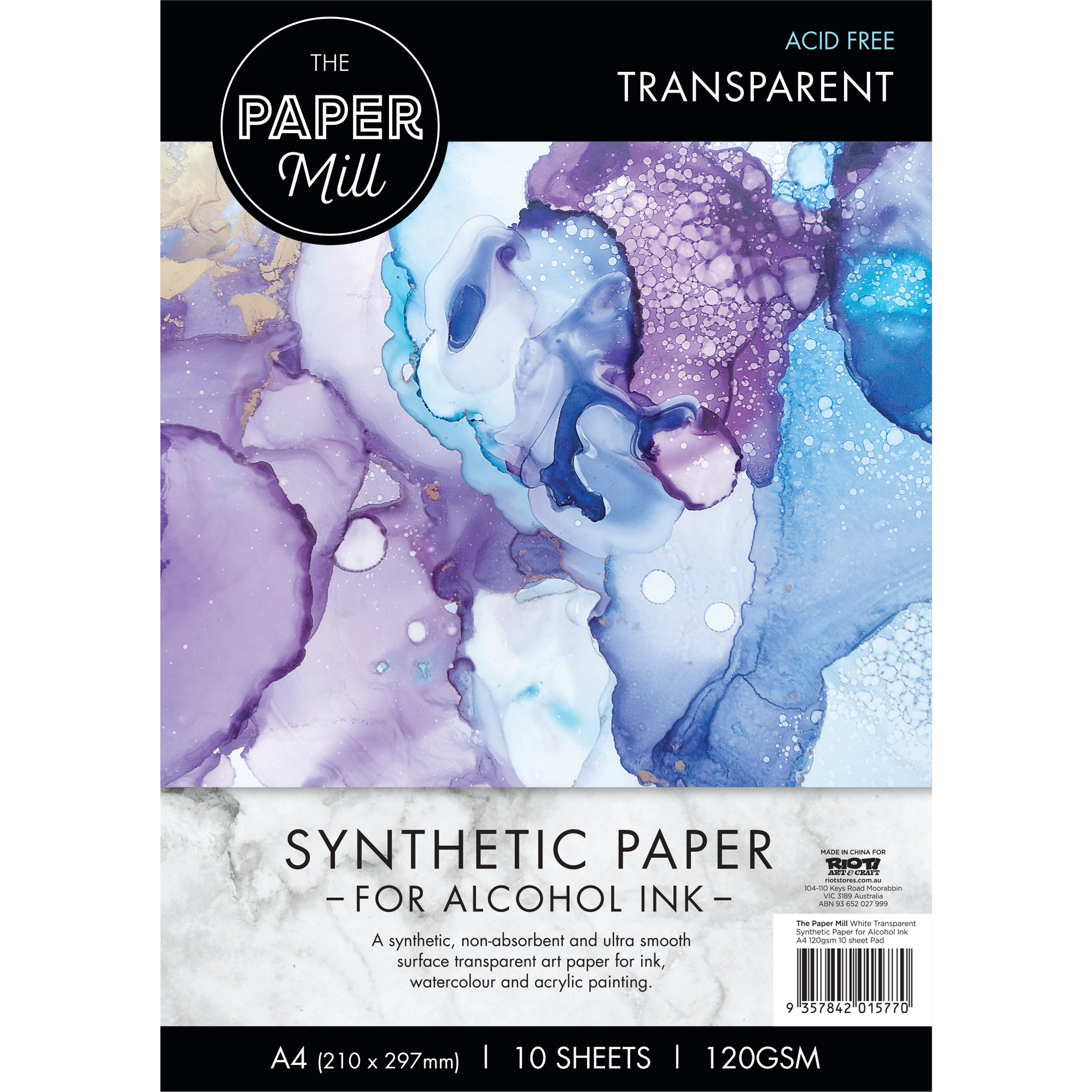 Image of The Paper Mill White Transparent Synthetic Paper Pad for Alcohol Ink-A4, 120gsm (10 Sheets)