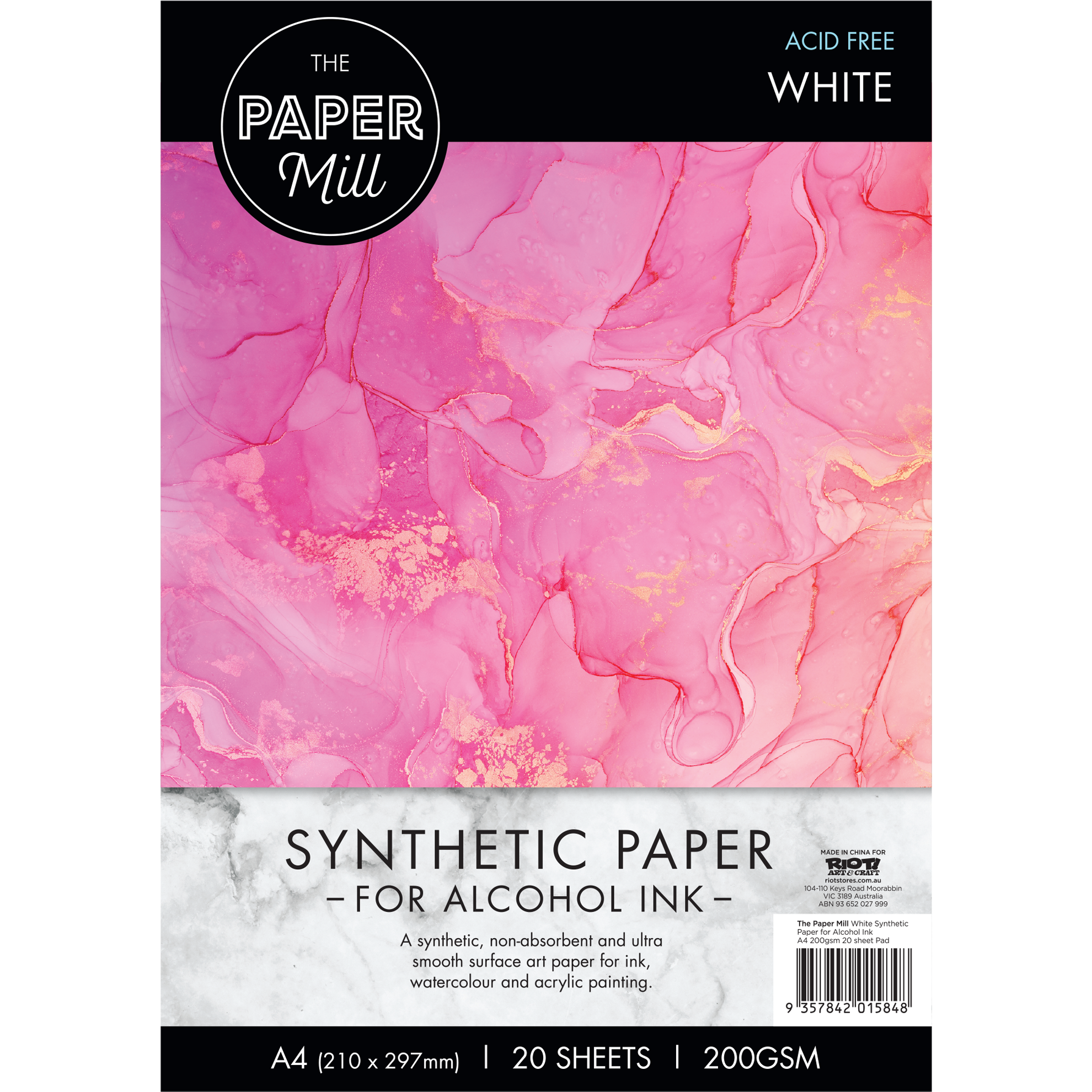 Image of The Paper Mill White Synthetic Paper Pad for Alcohol Ink-A4, 200gsm (20 Sheet)