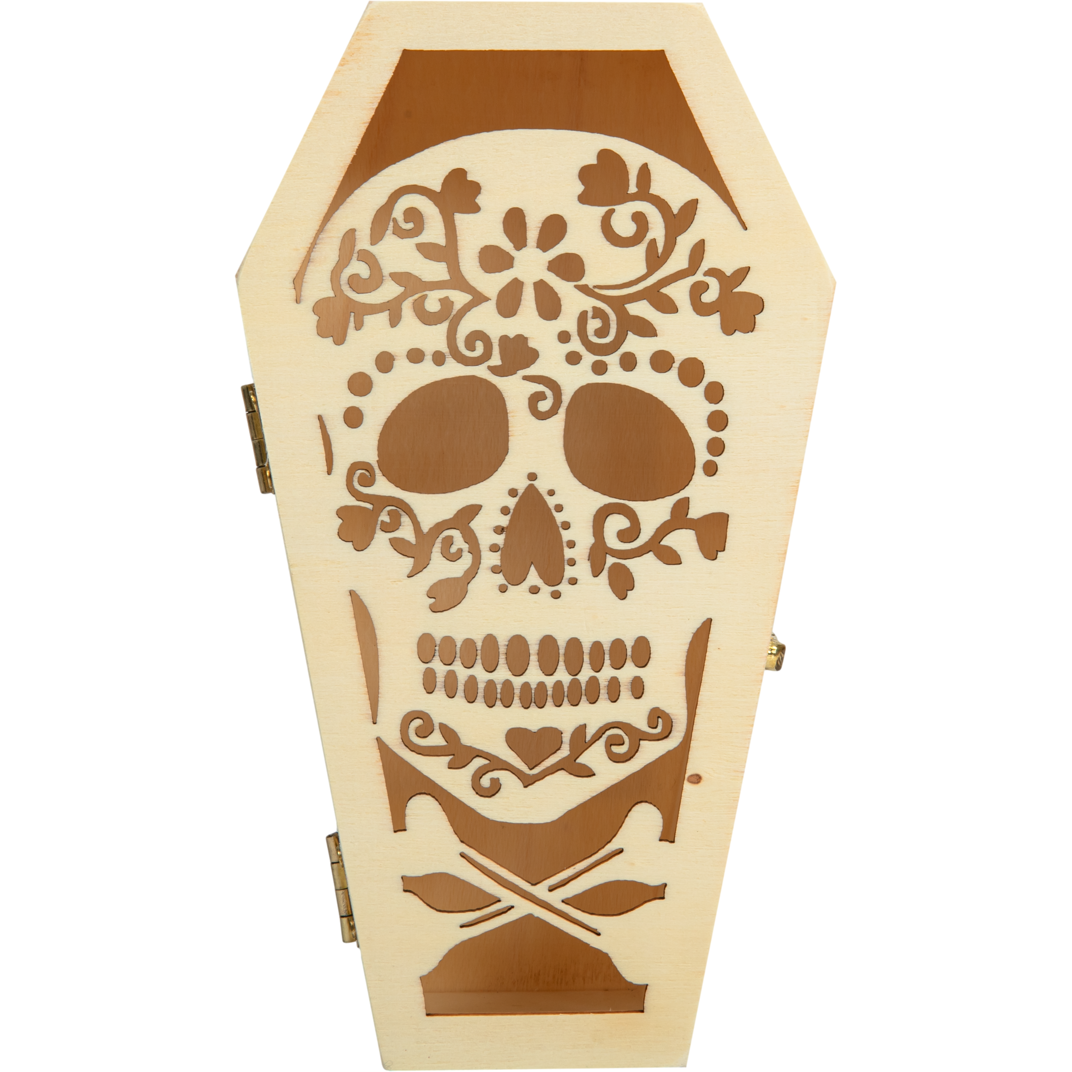 Image of Art Star Halloween Plywood Sugar Skull Coffin 9.4 x 4.4 x 17.3cm