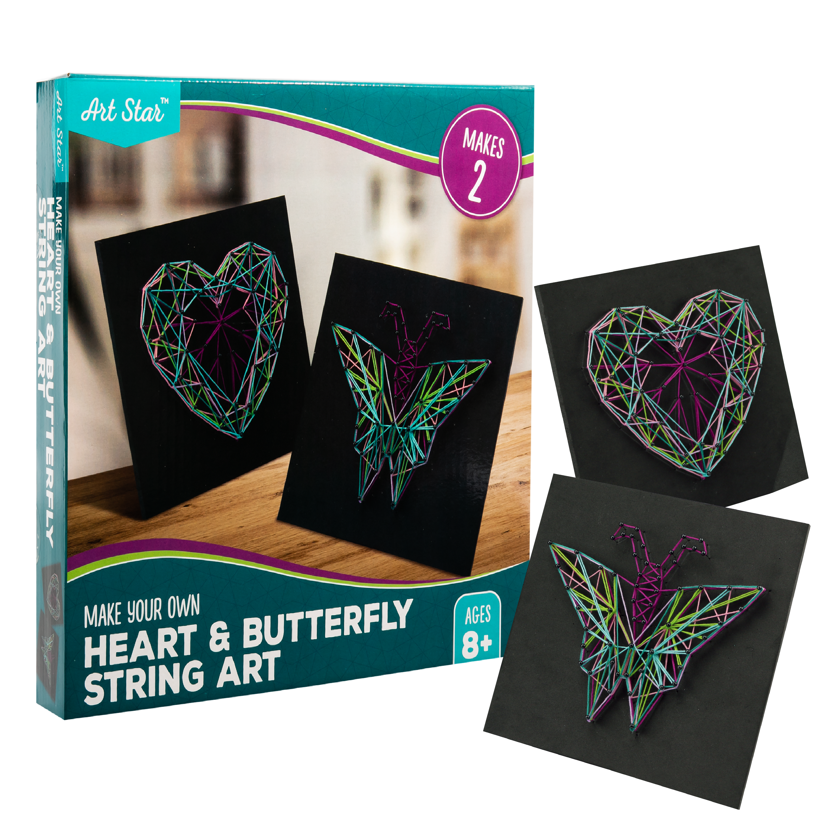 Image of Art Star Make Your Own String Art-Heart and Butterfly (Makes 2)