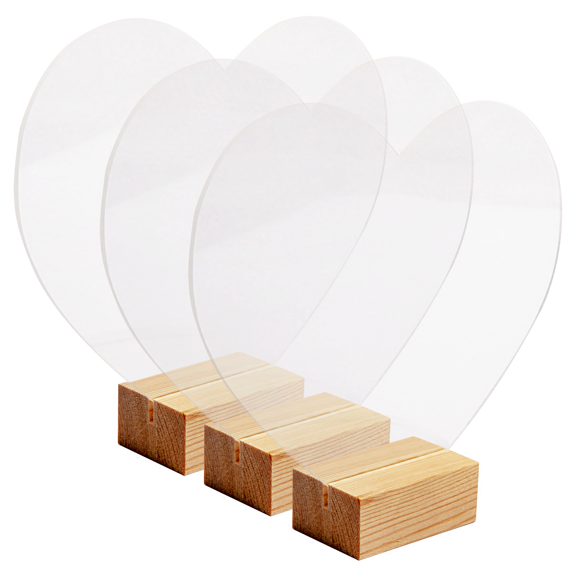 Image of Urban Crafter Free Standing Heart Shaped Acrylic Table Sign Blank with Wooden Base 16x18x3cm (3 Piece)