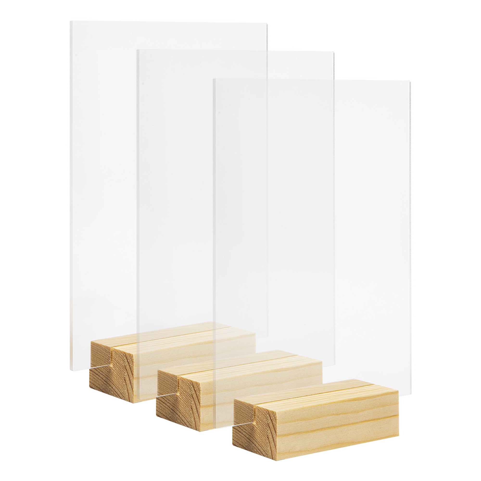 Image of Urban Crafter Free Standing Rectangle Acrylic Table Sign Blank with Wooden Base 13x20x3cm (3 Piece)