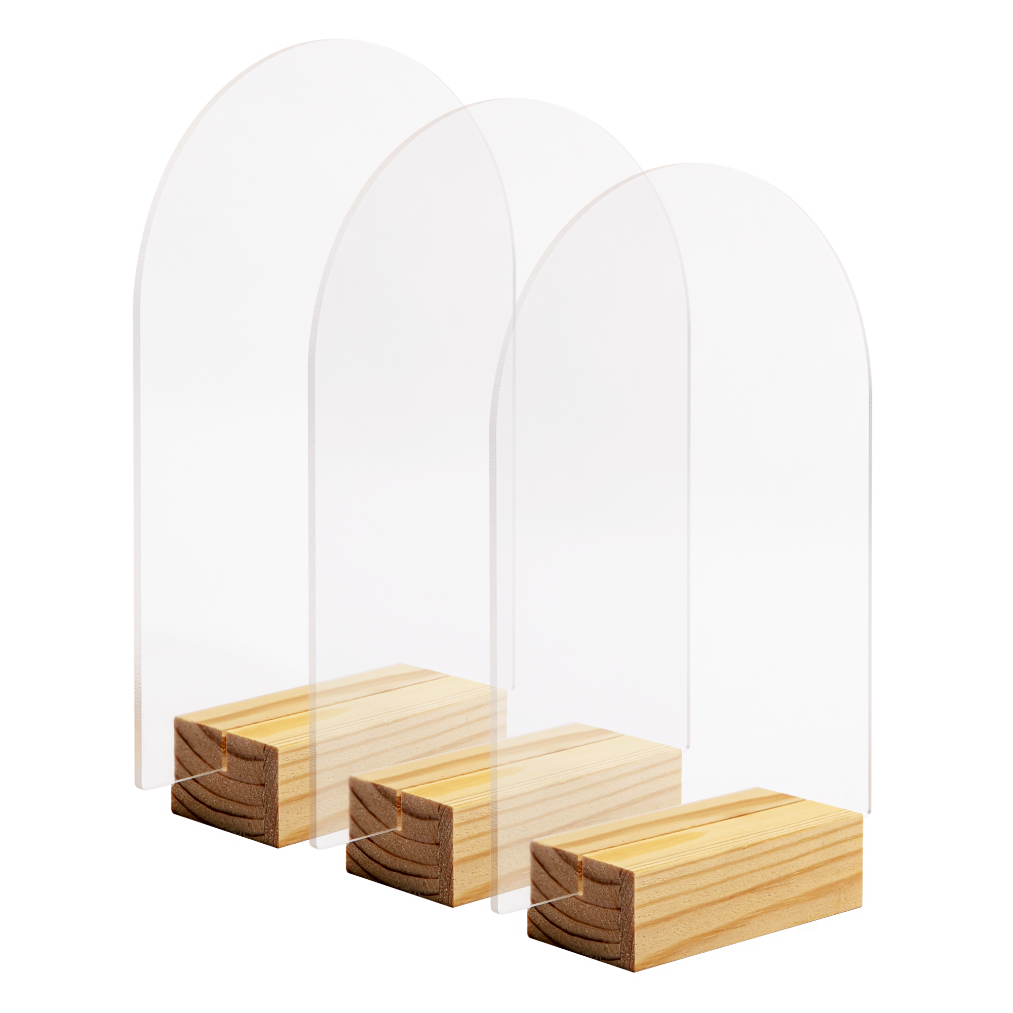 Image of Urban Crafter Free Standing Arch Shaped Acrylic Table Sign Blank with Wooden Base 13x20x3cm (3 Piece)