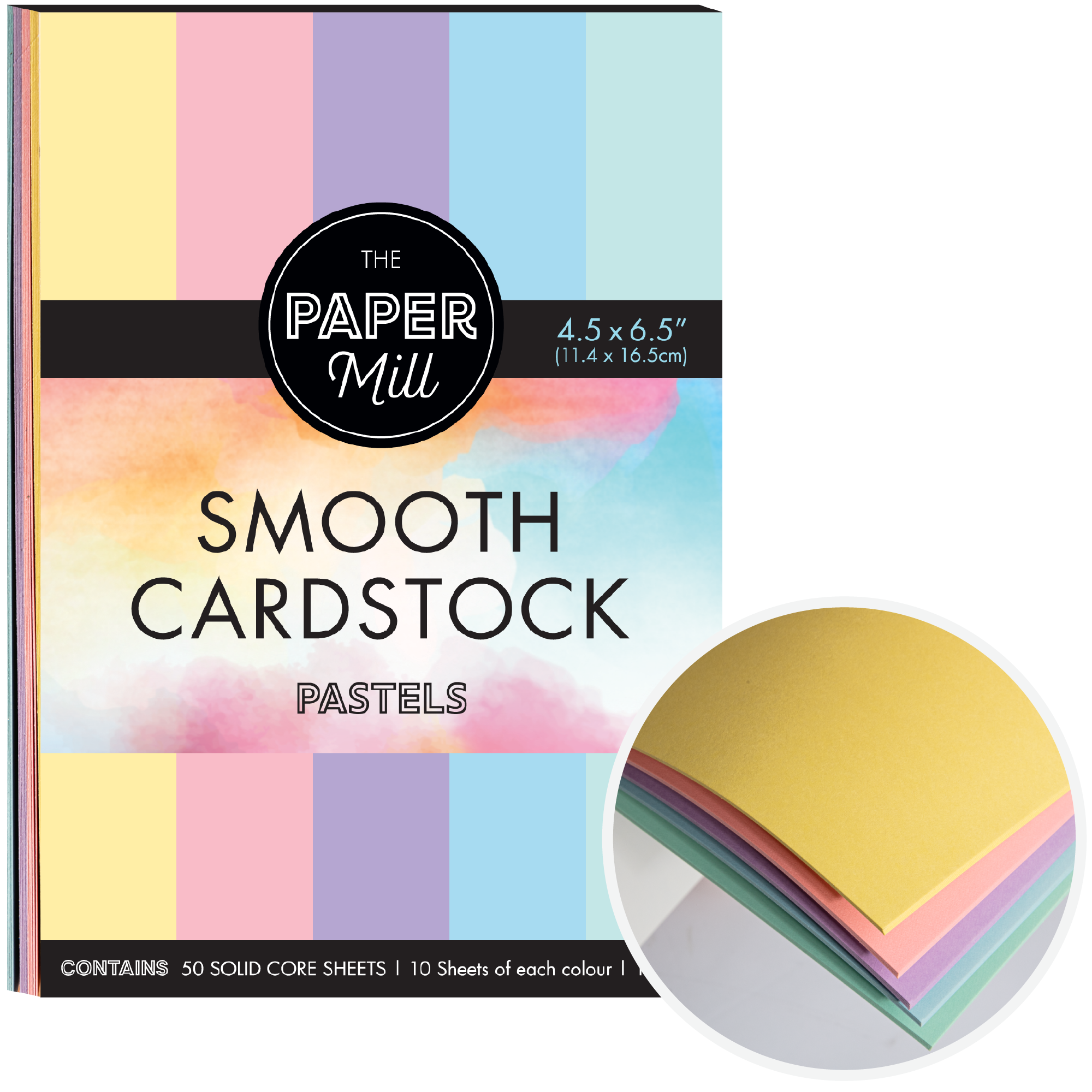 Image of The Paper Mill Coloured Core Smooth Cardstock 180gsm 16.5x11.4cm (6.5 x 4.5") 50 Sheets Pastels