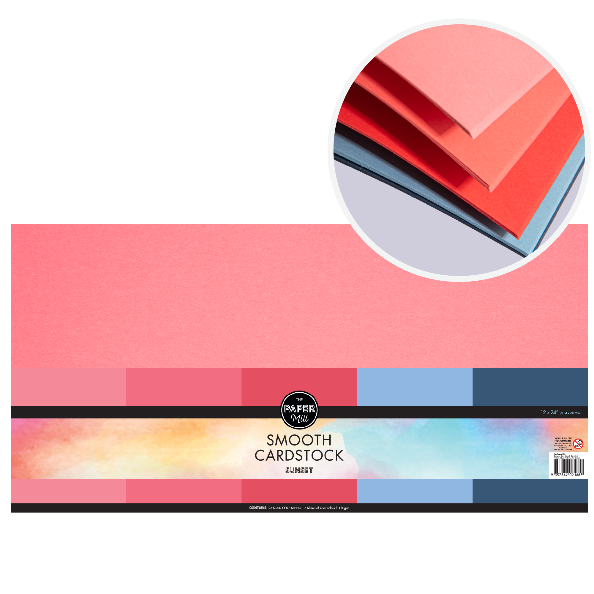 Image of The Paper Mill Coloured Core Smooth Cardstock 180gsm 30x60cm (12 x 24") 15 Sheets Sunset