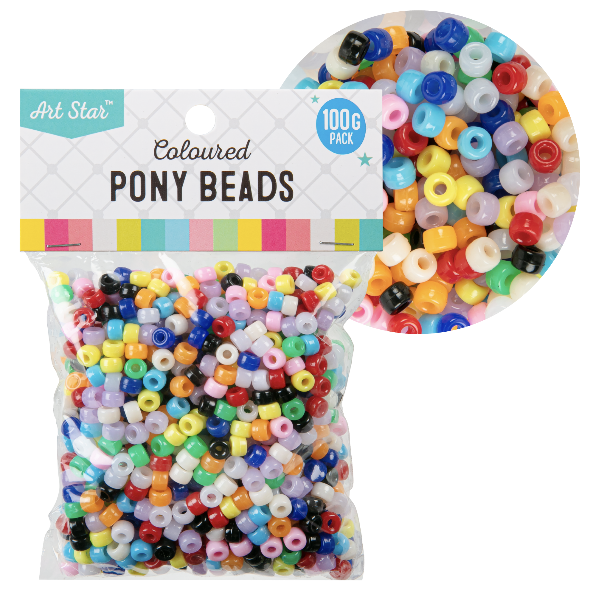 Image of Art Star Assorted Colour Pony Beads 7mm 100g Pack