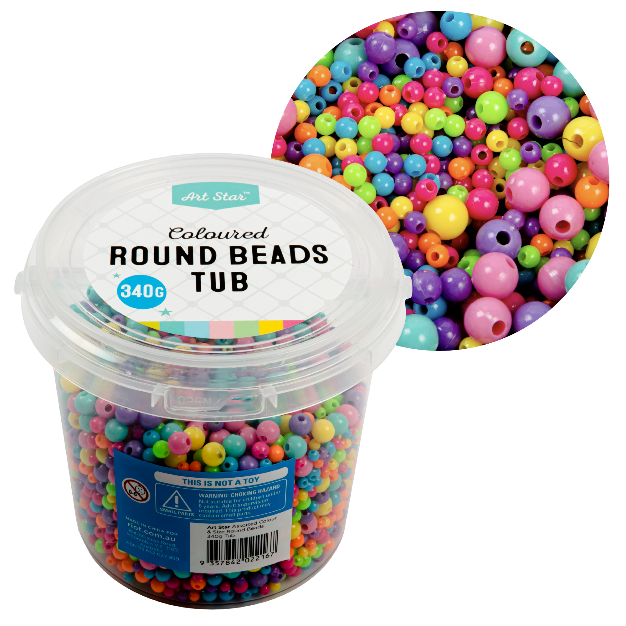 Image of Art Star Assorted Colour and Size Round Beads (4, 6 and 8mm) 340g Tub