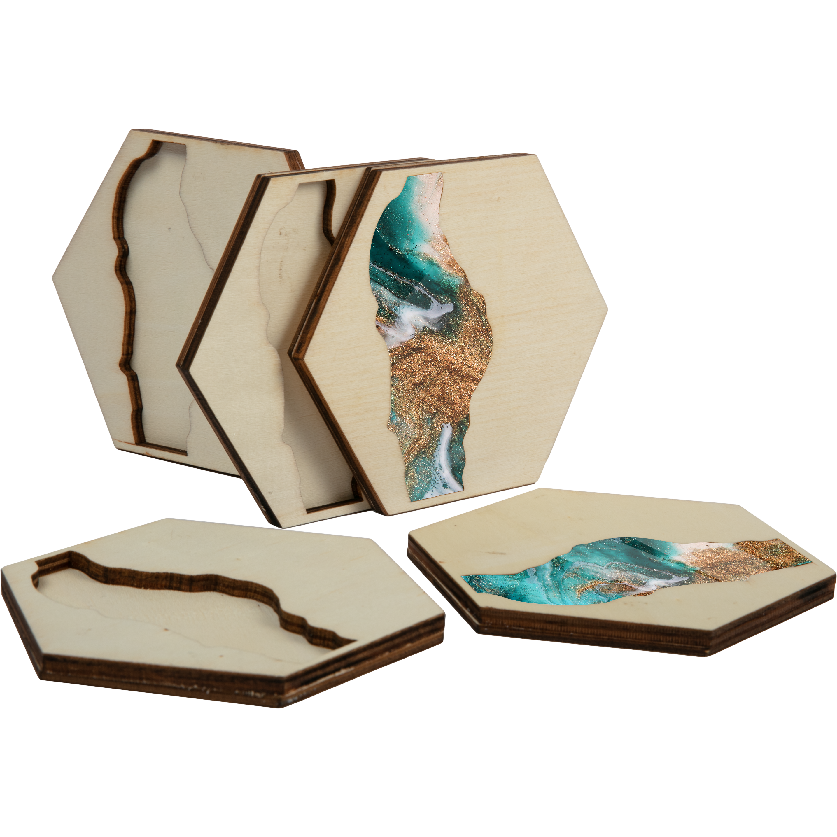 Image of Urban Crafter Plywood Hexaganol Coasters for Resin 5 pack 11.7 x 10 x 0.8cm