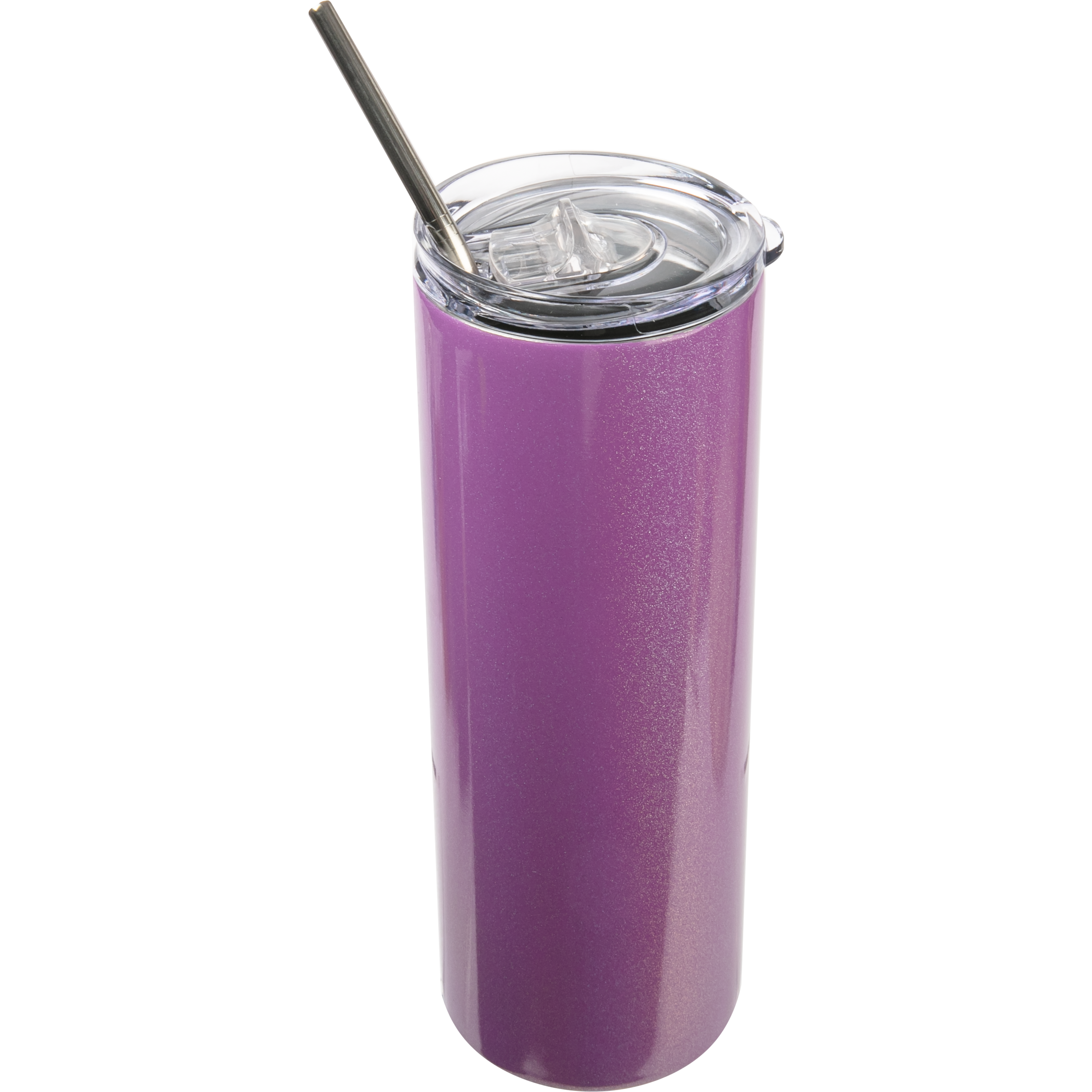 Image of Personalisable Glitter Sparkling Stainless Steel Skinny Tumbler With Straw- Purple 20oz/600ml