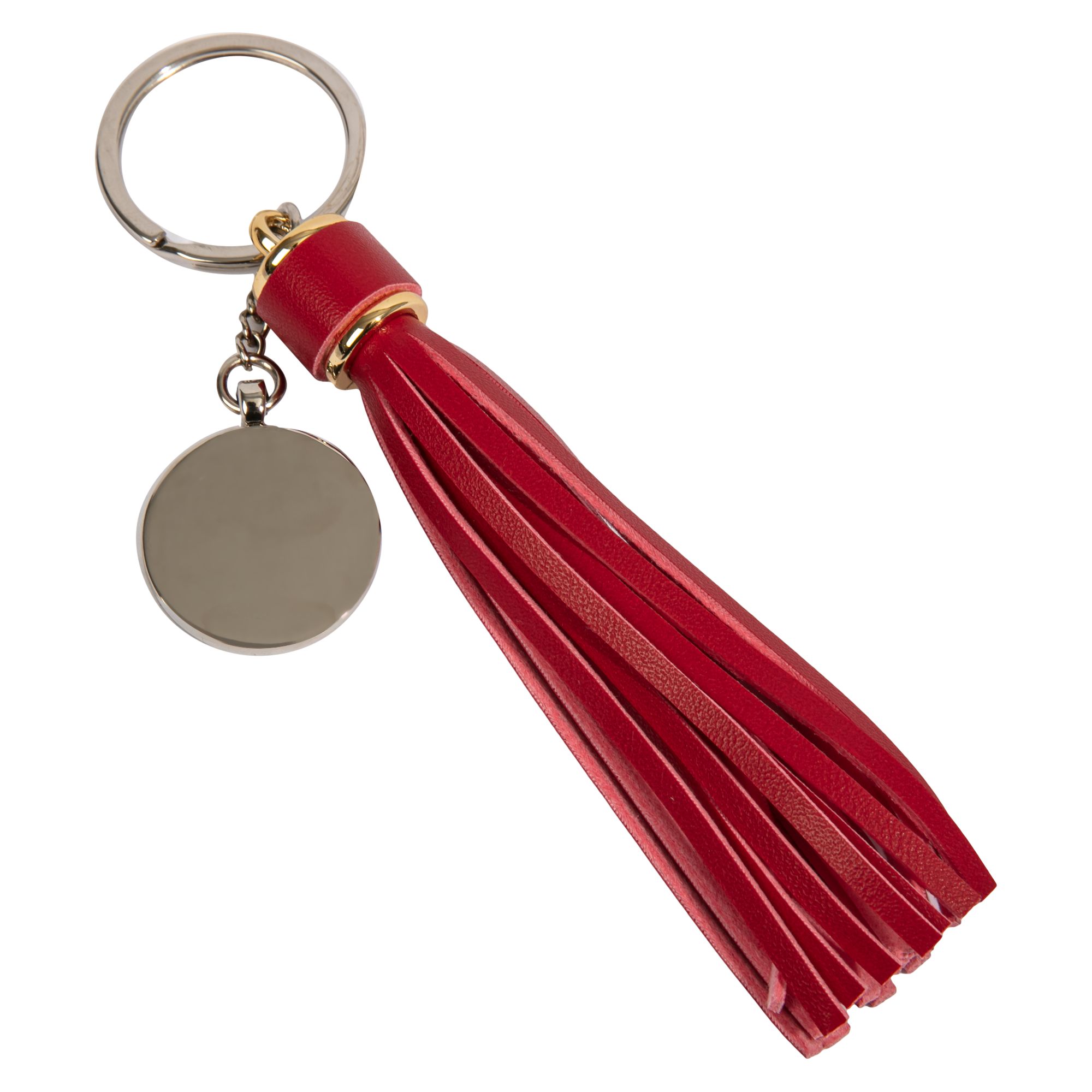 Image of Personalisable Round Keychain with Long Tassel Red 2x14cm