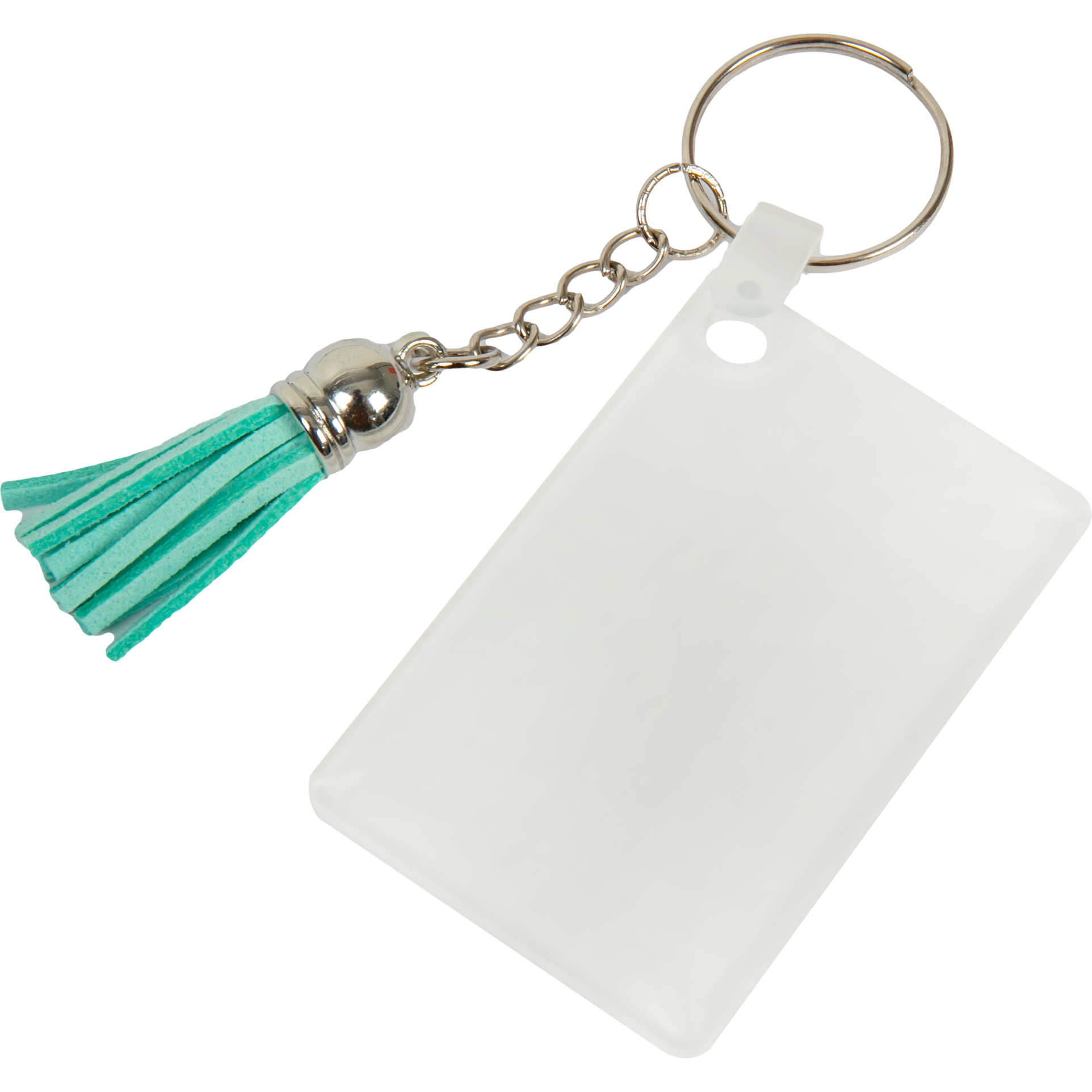 Image of Personalisable Acrylic Keyring with Light Blue Tassel-Rectangle 4x6x0.4cm