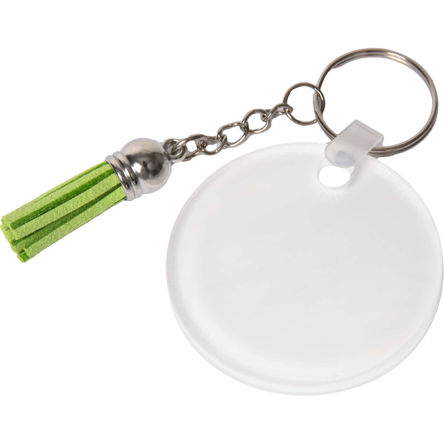 Image of Personalisable Acrylic Keyring with Green Tassel-Round 5 x 0.4cm