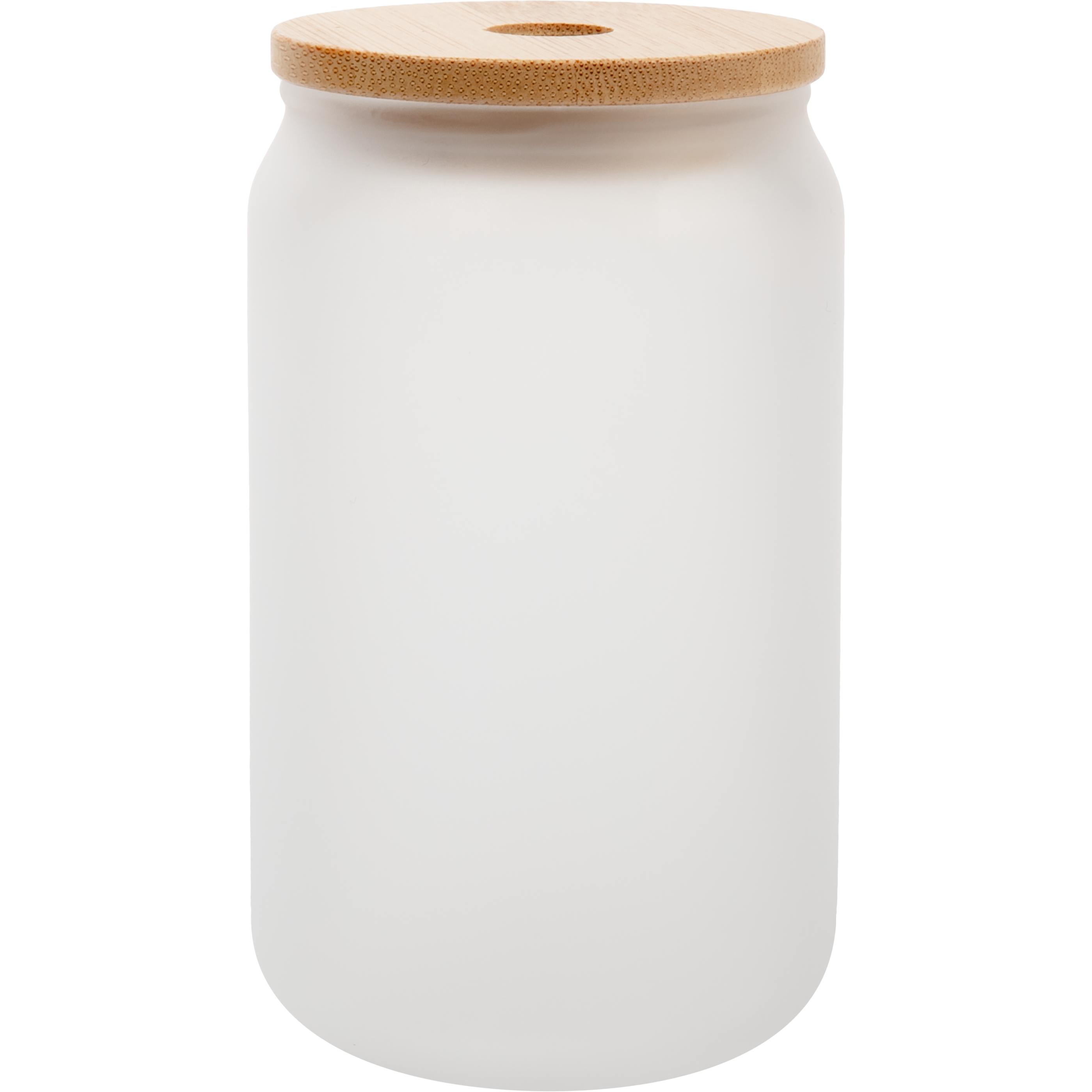 Image of Personalisable Frosted Can Glass Mug with Bamboo Lid and Stainless Steel Straw 13oz/400ml