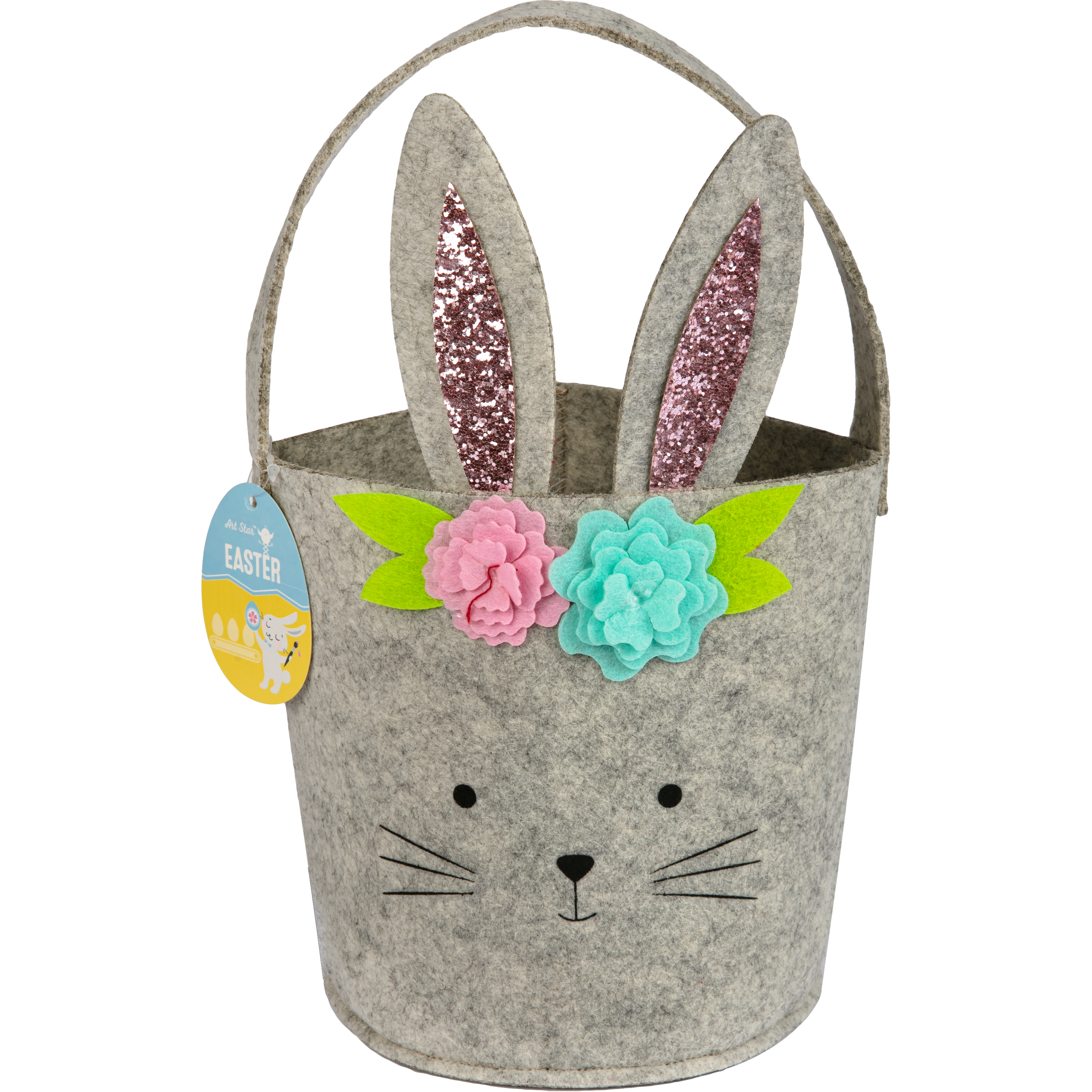 Image of Art Star Easter Felt Bunny Bucket with Flowers and Glitter 32cm