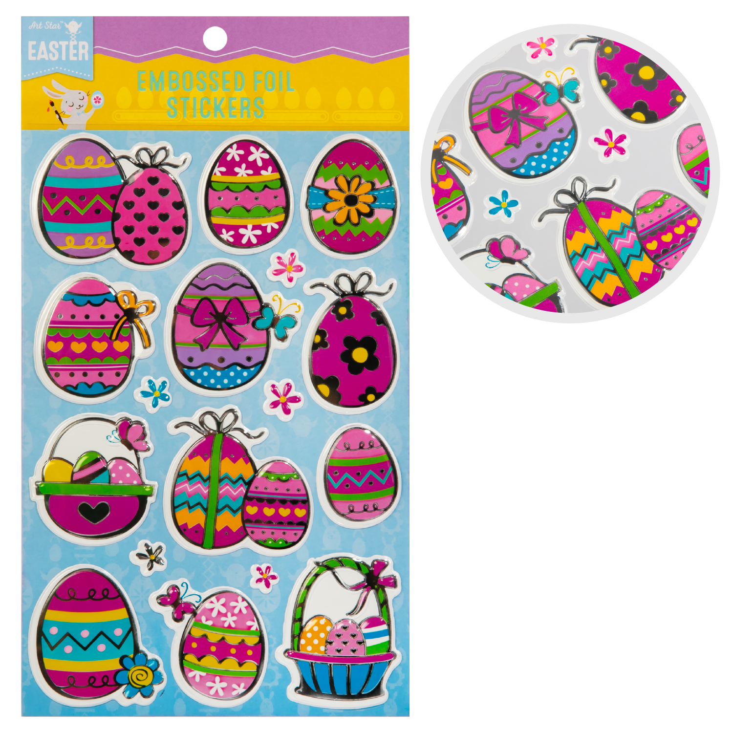 Image of Art Star Easter Embossed Foil Sticker-Eggs and Baskets 250x140mm