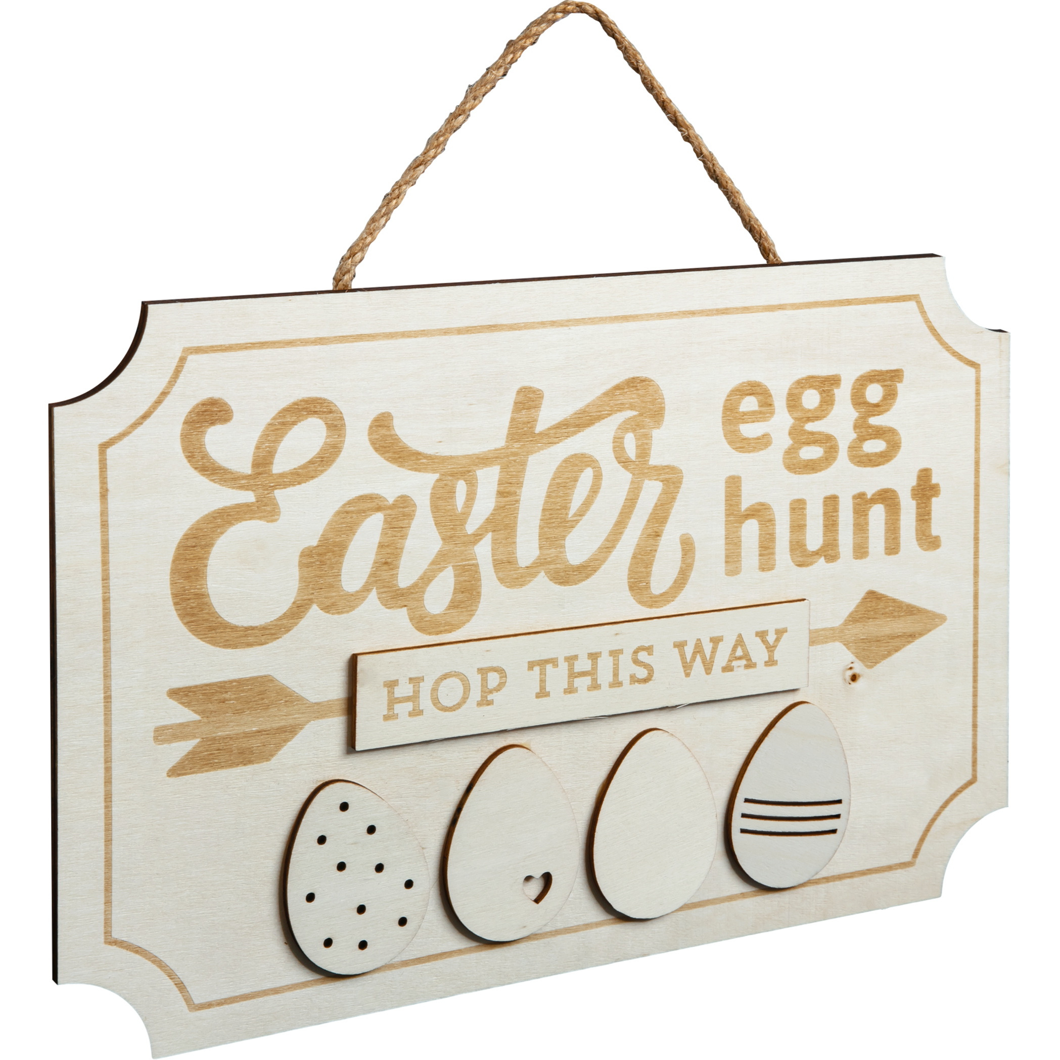 Image of Art Star Easter Plywood Egg Hunt Hop This Way Hanging Sign 29 x 19.3 x 0.7cm