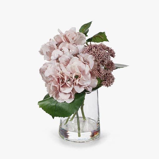 Image of Soft Pink Hydrangea Sedum Mix in Vase - 28cm