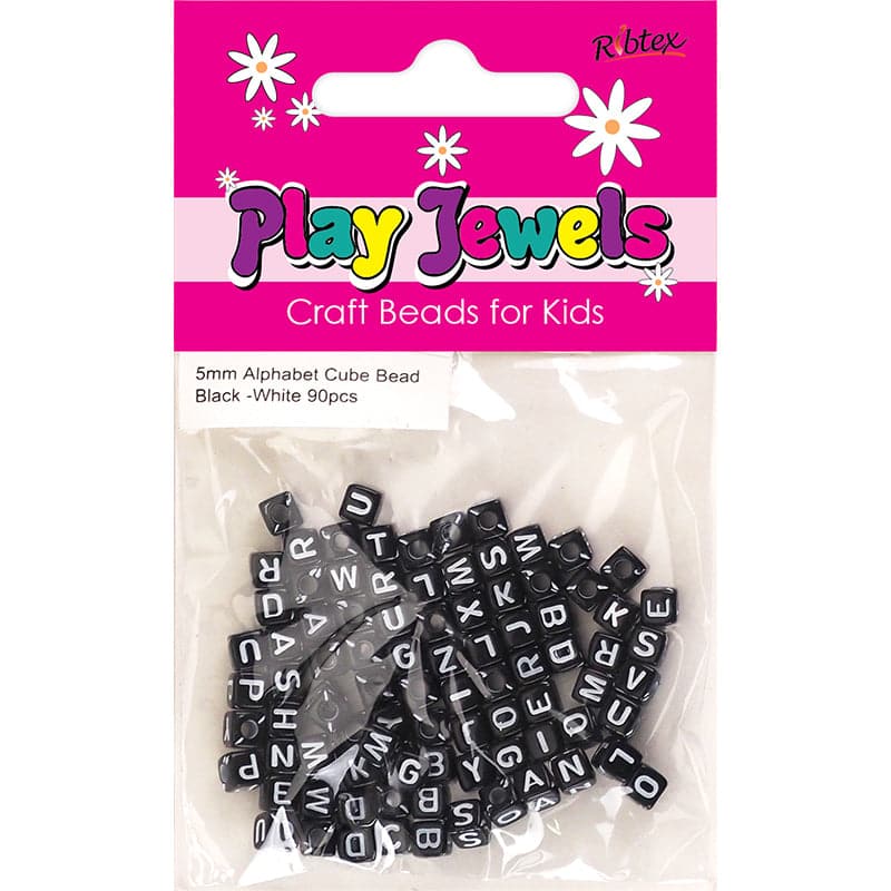 Image of Ribtex Bead 5mm Alphabet Cube Blk-Wh 90 Pieces