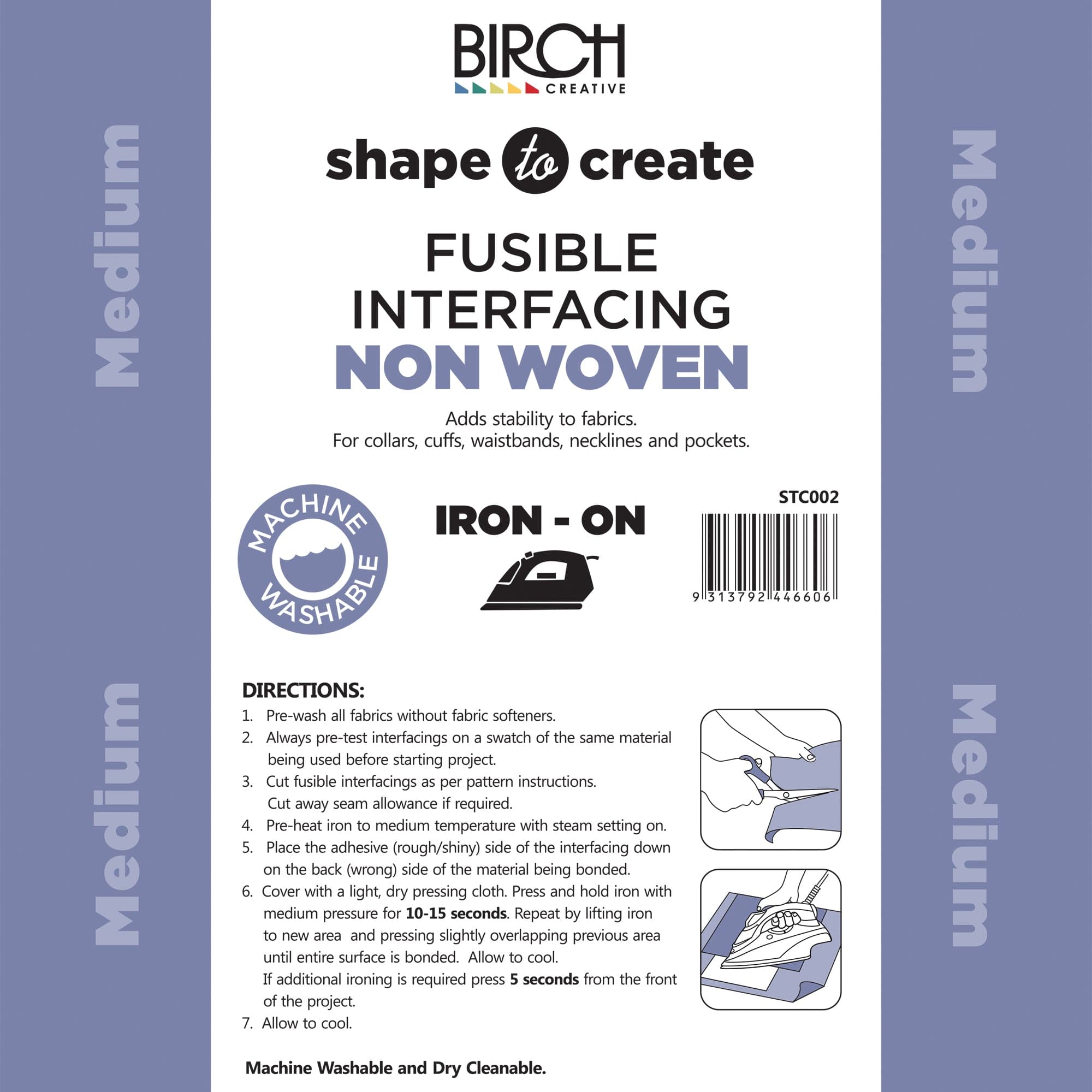 Image of Birch Shape To Create Medium Fusible Interfacing Non Woven Iron-On 90cm x 50mt - White