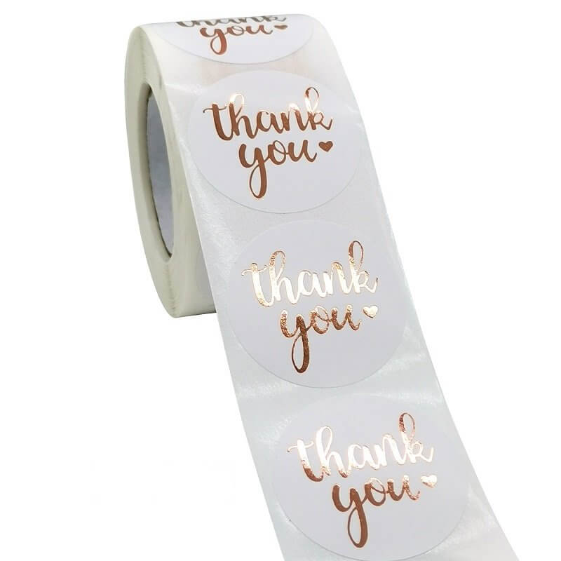 3 8cm round white thank you rose gold print stickers online party supplies