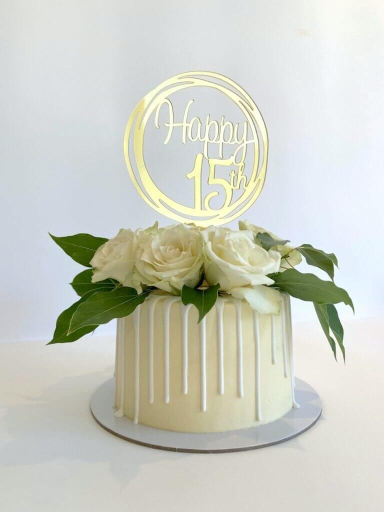 Acrylic Gold Happy 15th Geometric Circle Cake Topper - Online ...